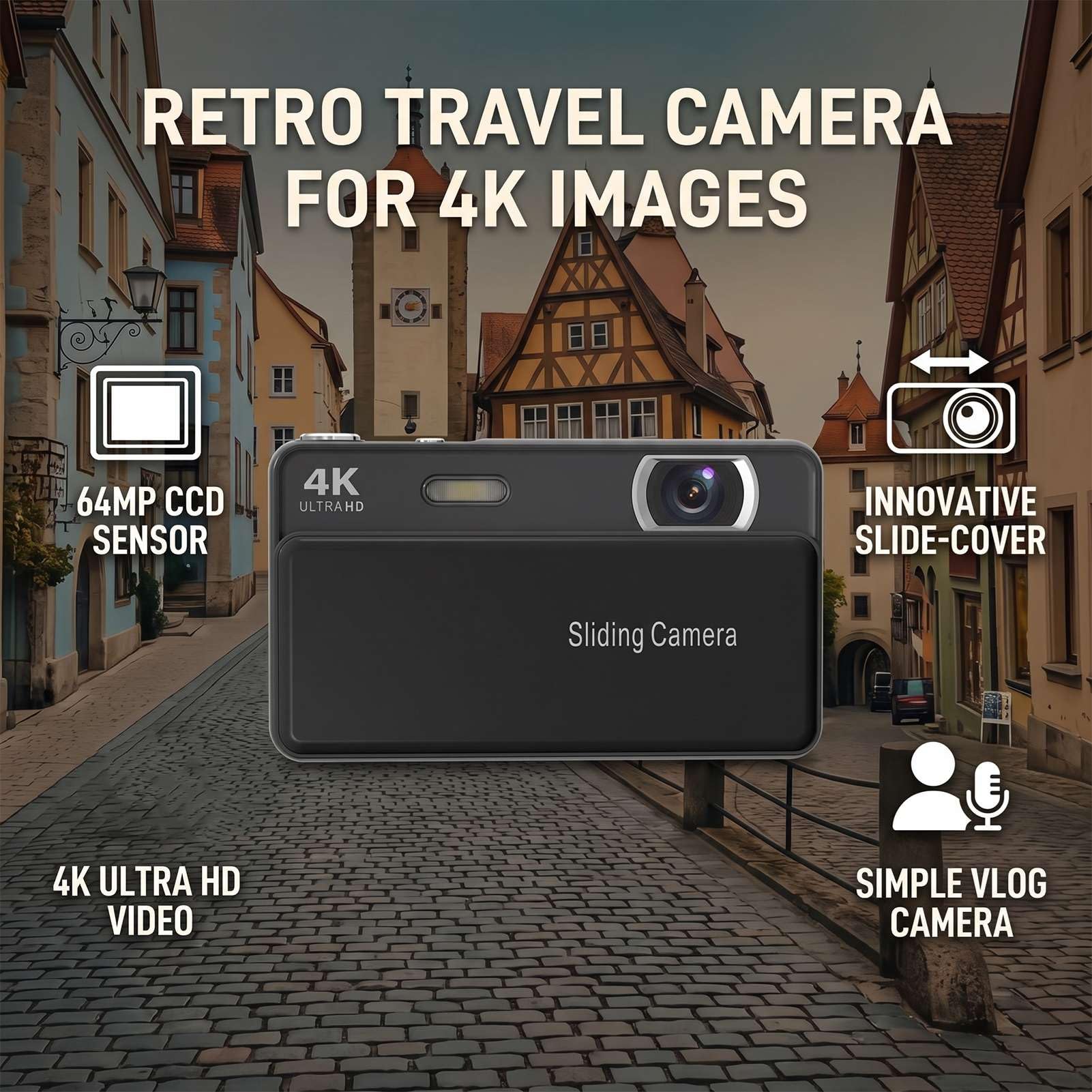 Dpofirs Fotocamera Digitale Scorrevole retrò 4K (BLACK)