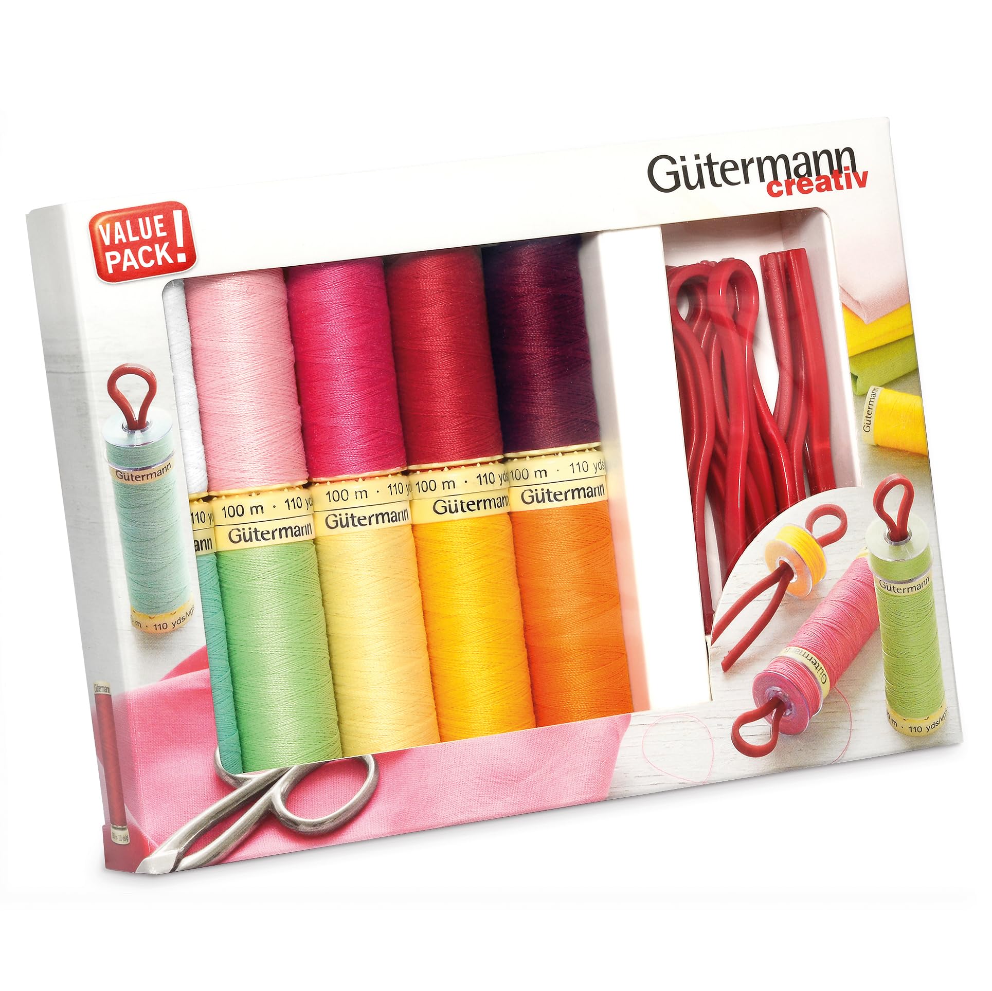 Fil à coudre Gütermann : kit de 10 bobines robustes avec clips