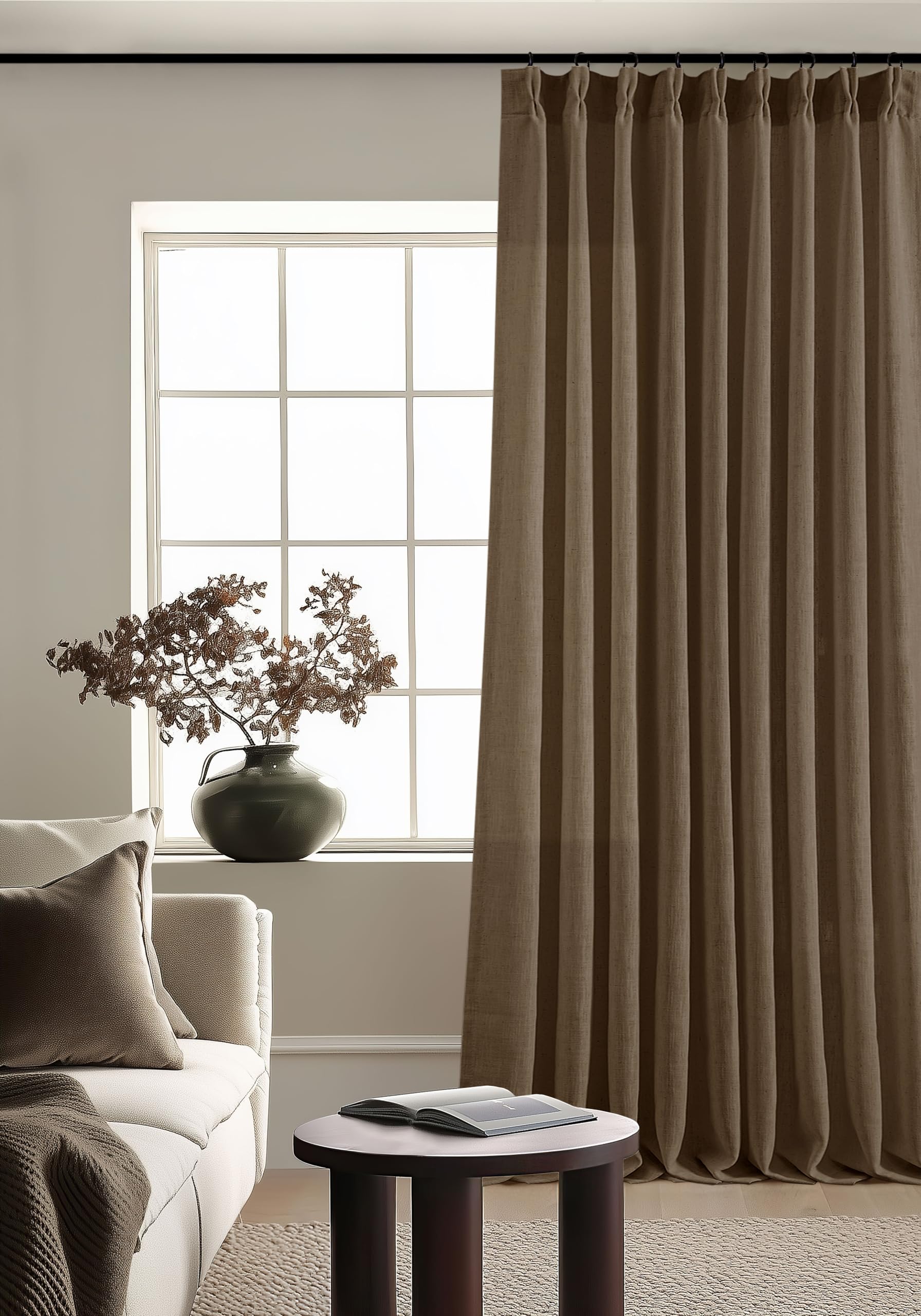 Dutch Cocoa Pinch Pleat Linen Curtains 120 Inches Long 60 Inch Wide 1 Panel