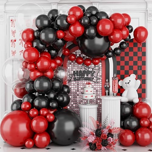 Miniatura 1 de Kit de arco de guirnalda de globos rojos y negros, 120 globos de fiesta negros y rojos de diferentes tamaños para graduación, cumpleaños,
