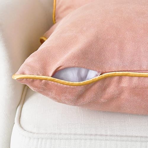 Miniatura 7 de CaliTime Juego de 2 fundas de cojín decorativas de gamuza sintética súper suaves con borde dorado con ribete dorado para sofá, cama, sofá, granja,