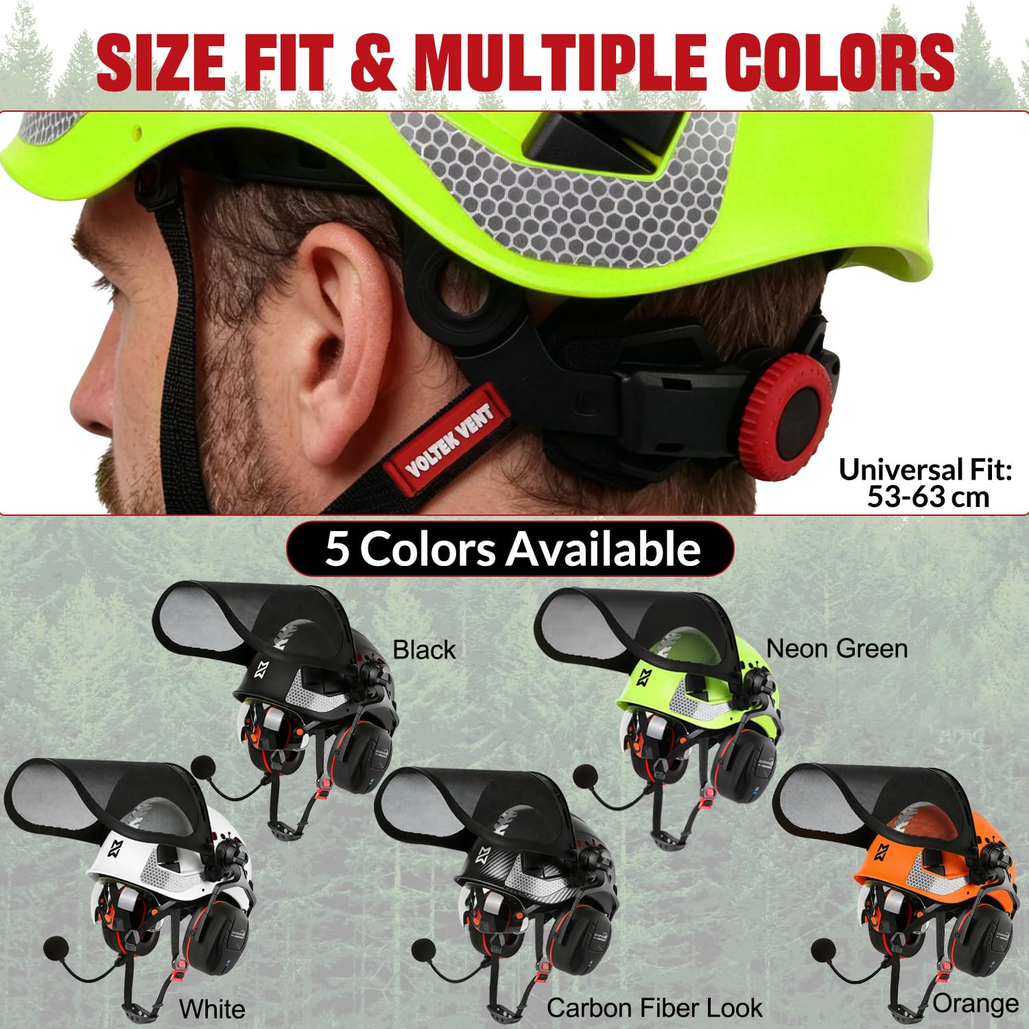 HEARMOR VOLTEK - Set di casco di sicurezza forestale, in ABS, con protezione per le orecchie, protezione completa per testa, occhi, viso e udito, antiurto, design ventilato