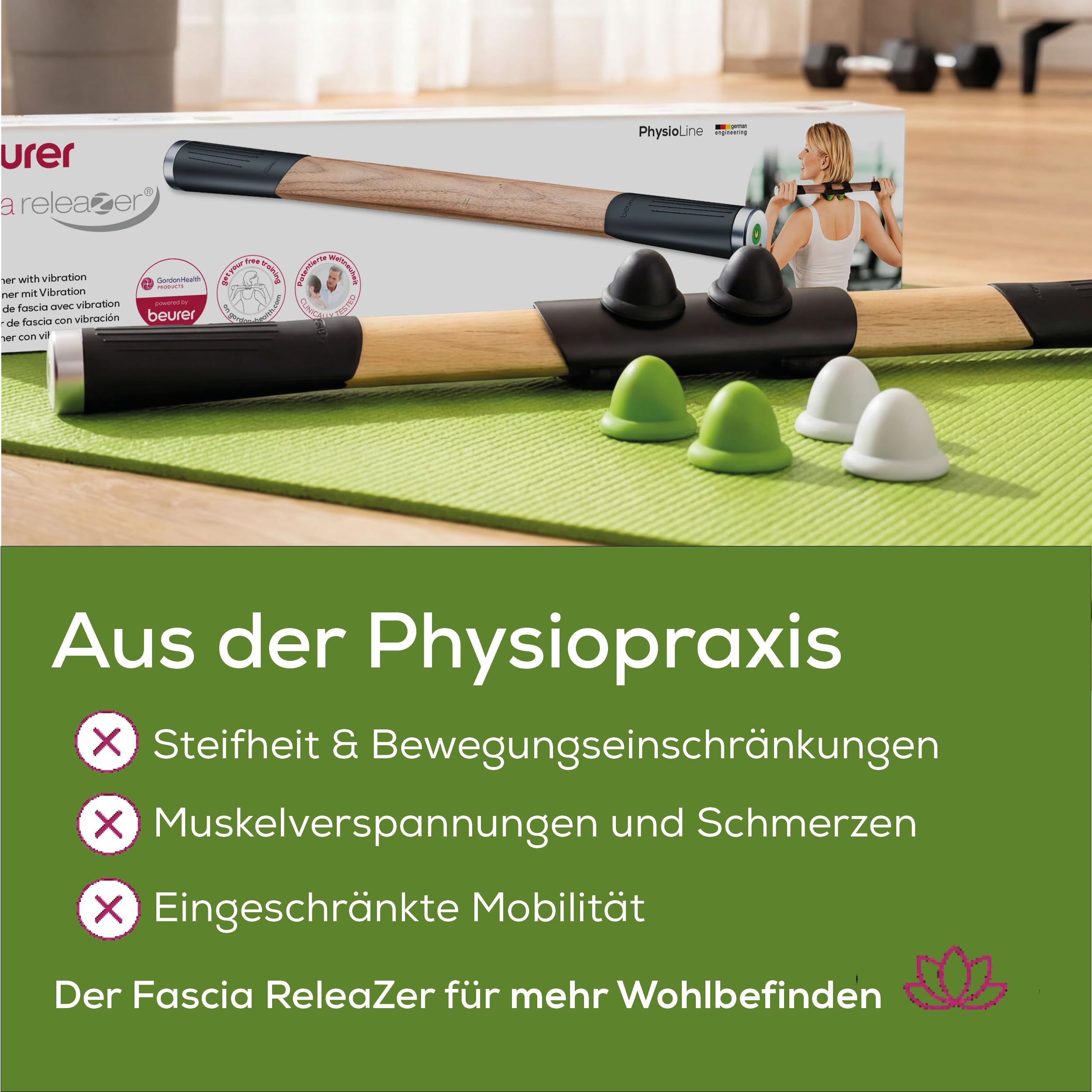 Beurer MG 850 Fascia-ReleaZer, Faszien Massagegerät mit Vibrationsmassage und Deep-ReleaZer-Massageaufsätzen zur Steigerung der Mobilität und Förderung der Durchblutung