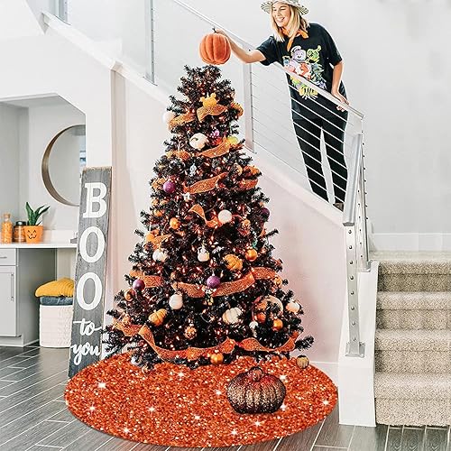 Miniatura 36 de FUHSY Falda de árbol de Navidad de otoño de 21 pulgadas de diámetro, tela de terciopelo rojo, suave y metálico, falda de árbol bordada con purpurina