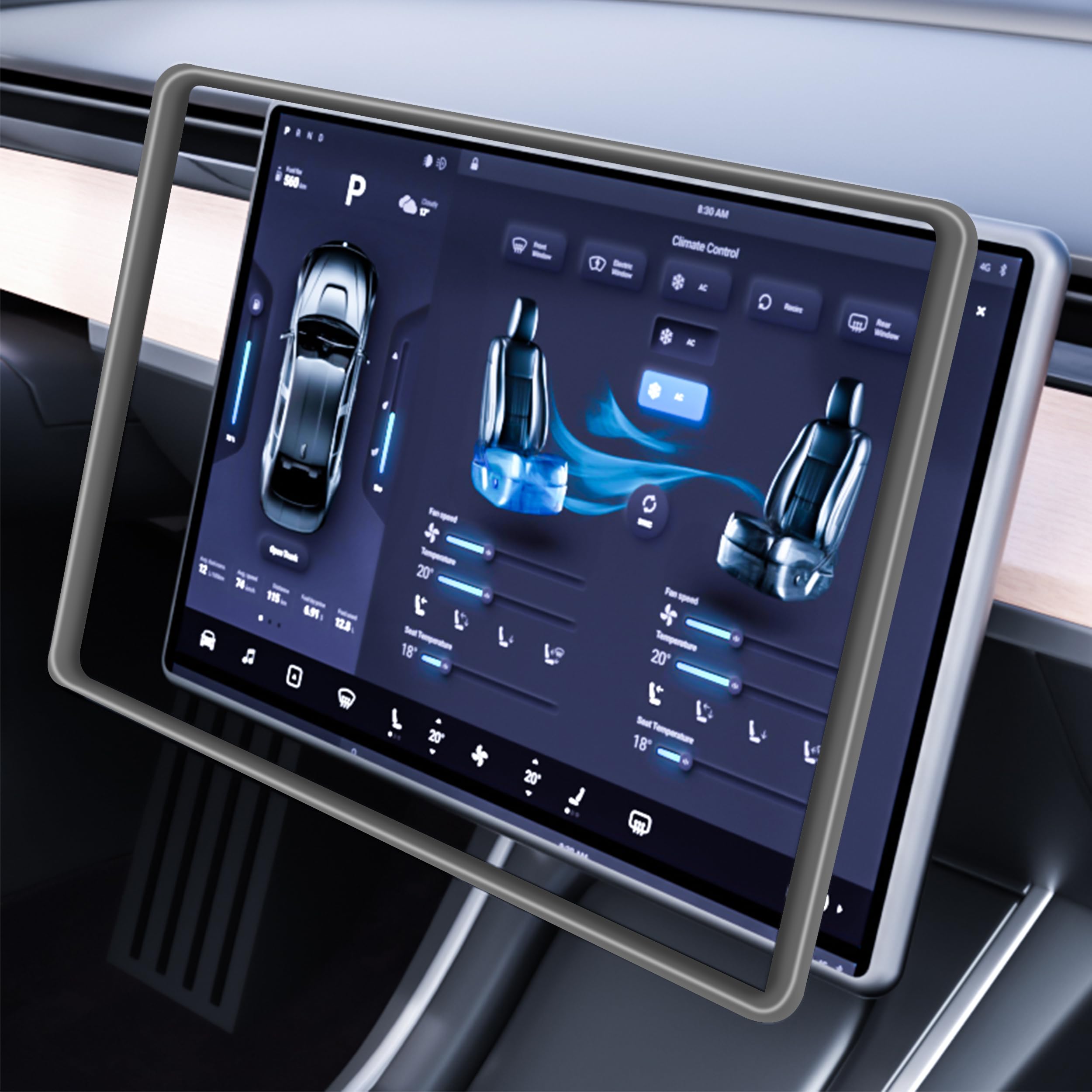 Amooca Screen Protector Frame Compatible with Tesla Model 3 Model Y Automotive Interior Decoration Knee Protection Accessories Touchscreen Edge Protection Frame Grey