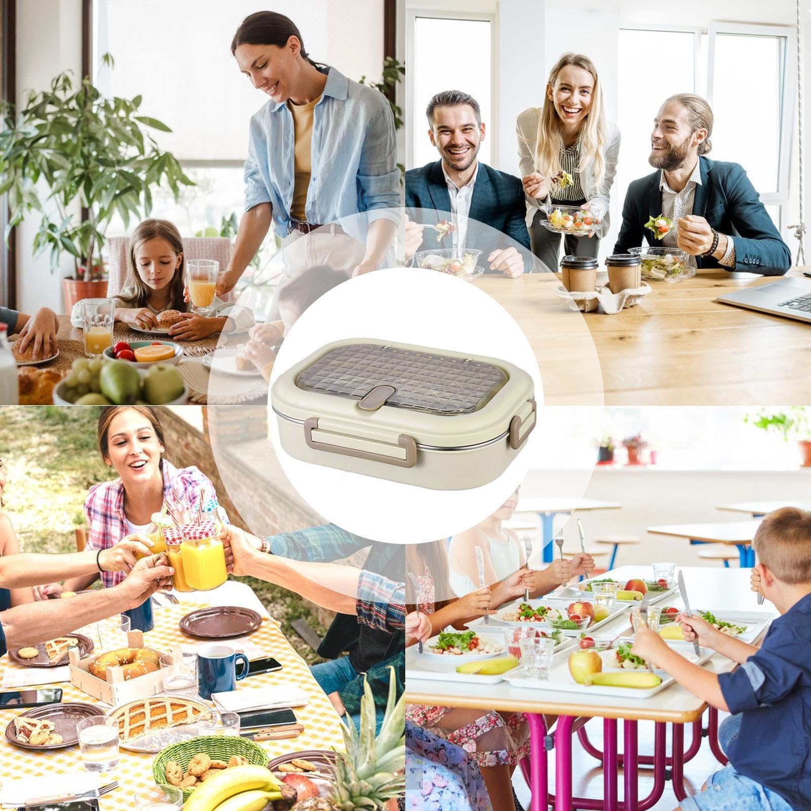 Boîte à déjeuner isotherme en acier inoxydable avec 4 compartiments, construction renforcée anti-fuite, système professionnel de préparation des aliments, accessoires scolaires avec style moderne
