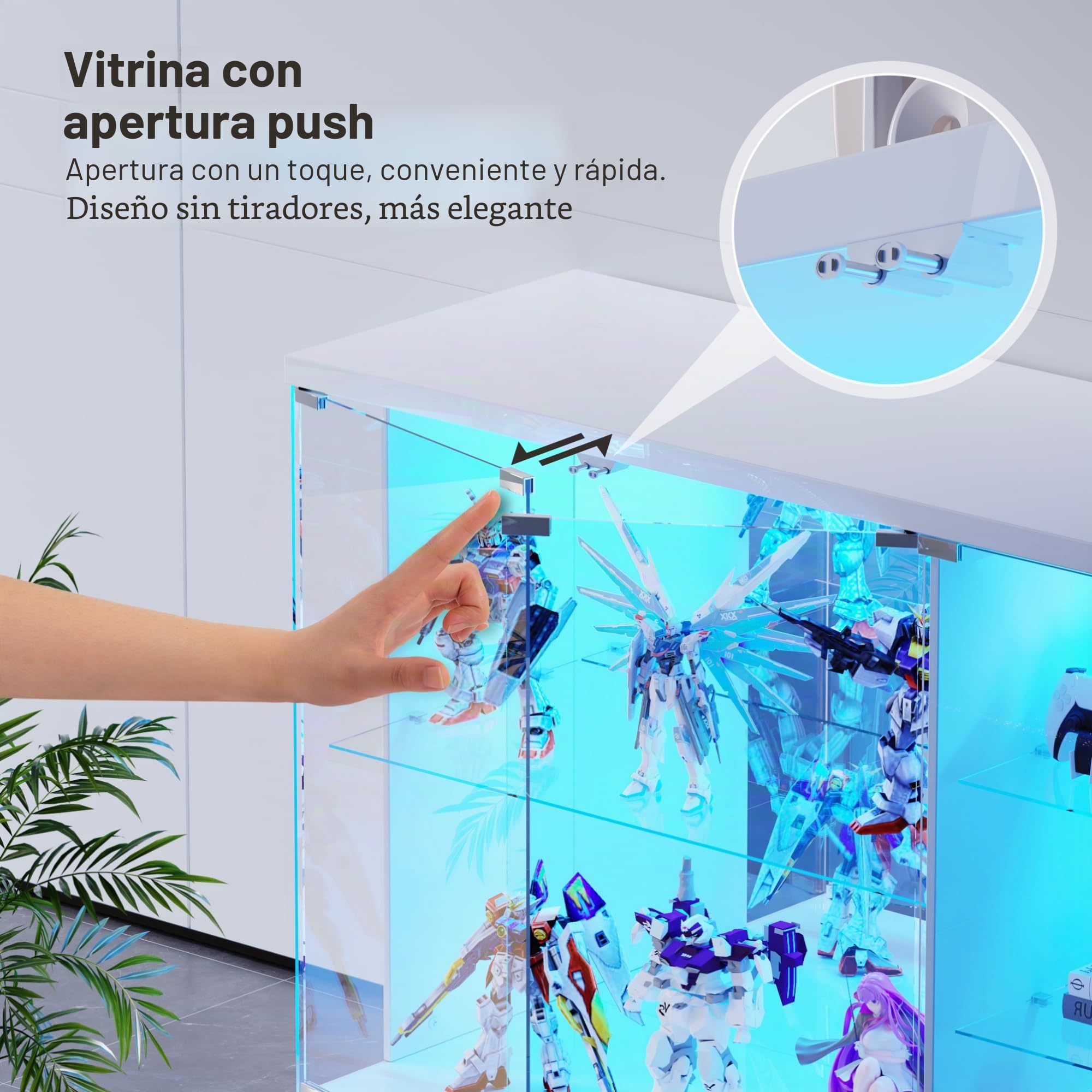 Lvifur Vitrina de cristal con iluminación LED y puertas de cristal, armario de vitrina de cristal, gabinete con sensor inteligente, vitrina de madera de 3 capas, resistente al polvo para salón
