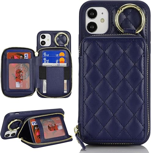 Miniatura 16 de Funda tipo cartera con tarjetero para iPhone 11, funda para iPhone 11, con cremallera y ranura para soporte, para mujeres y hombres, 6.1 pulgadas