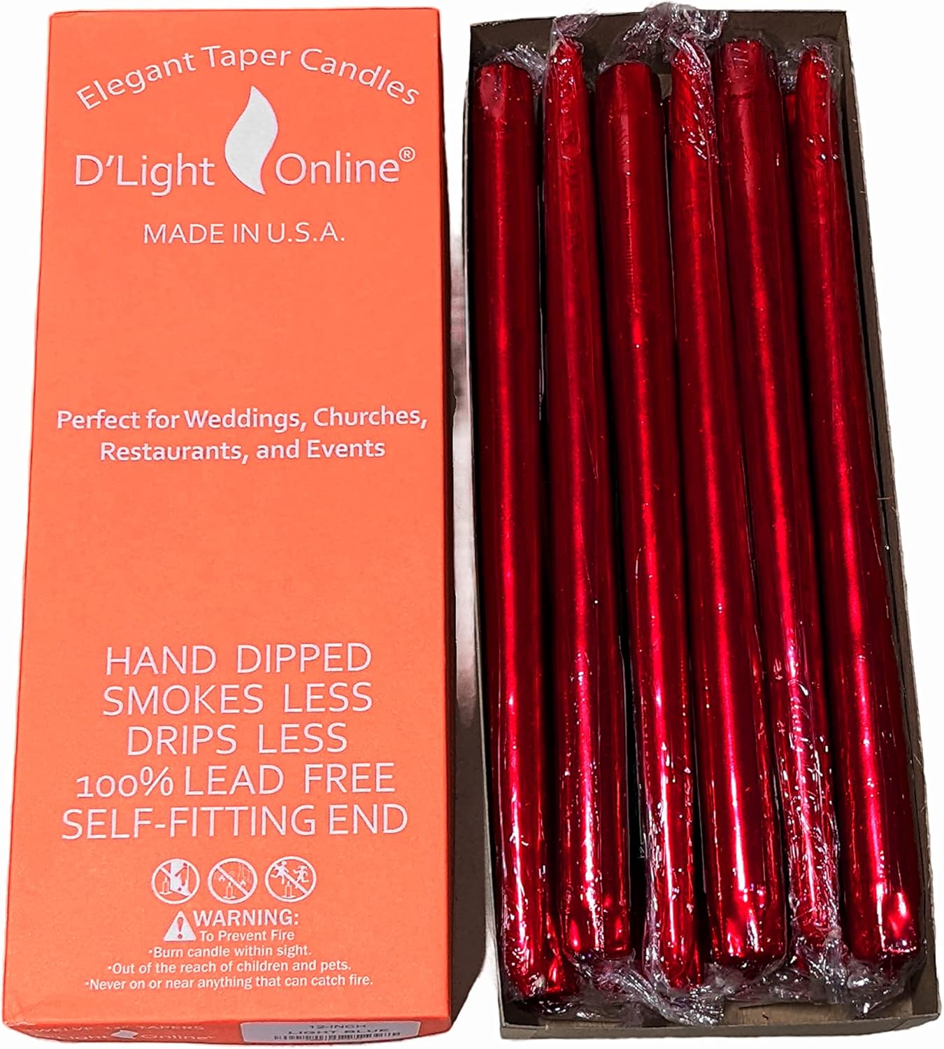 D'light Online Elegant 12" Unscented Metallic Red Taper