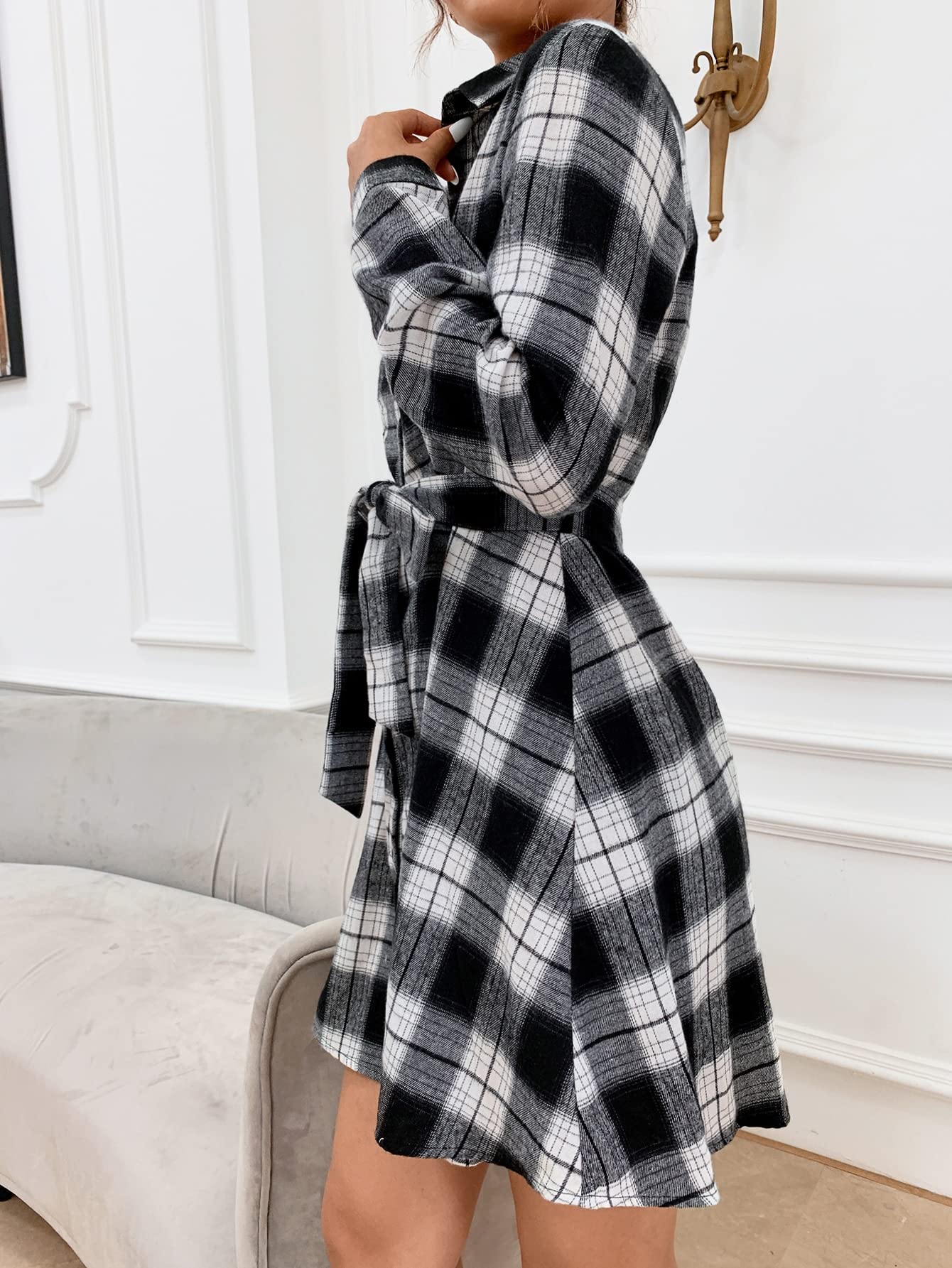 black and white plaid shirt dress Women's casual plaid shirt dresses strappy dresses – sillybeanshoppe main image 0