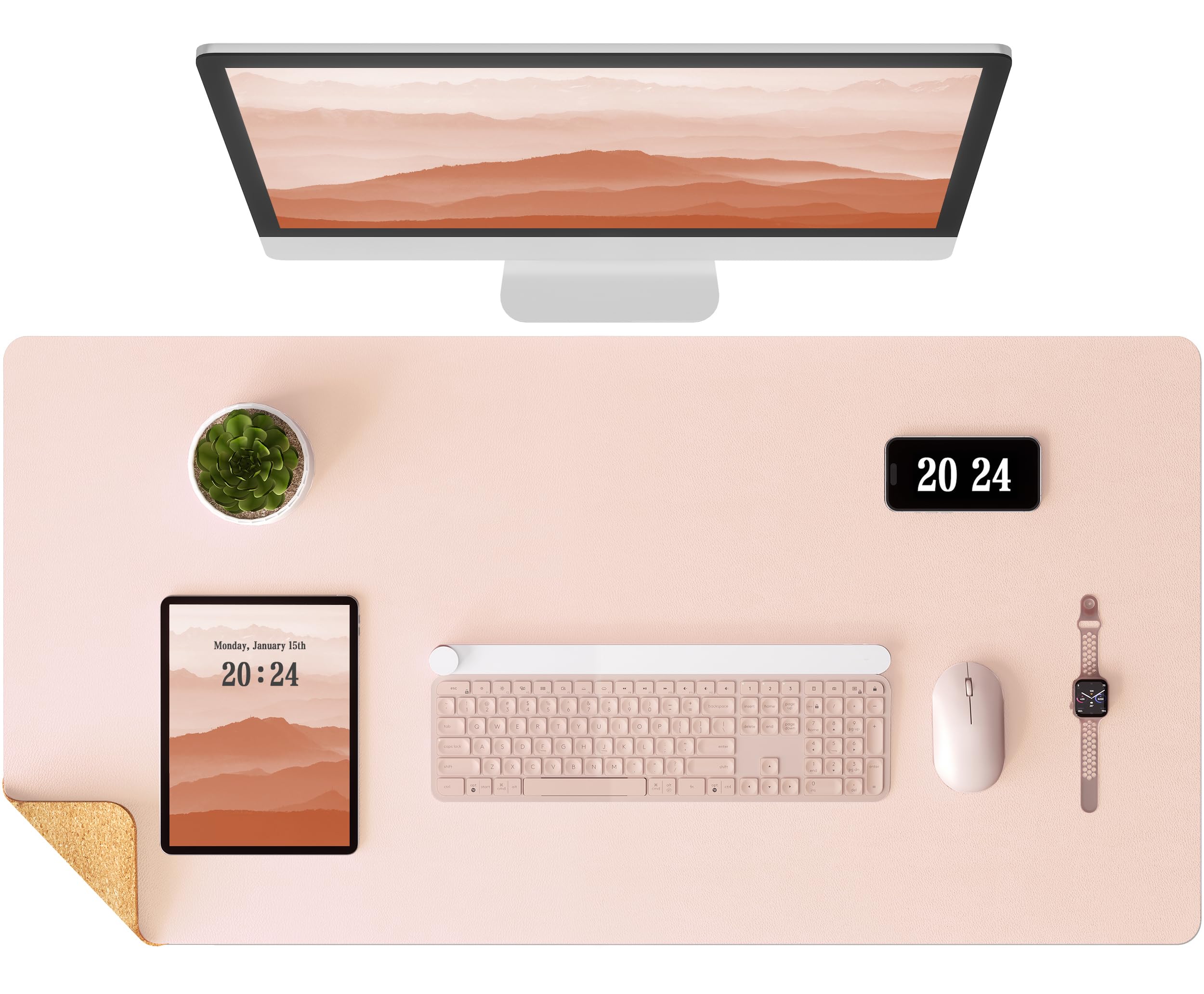Tapis de bureau en liège naturel double face Aothia 65x35cm imperméable souris protection