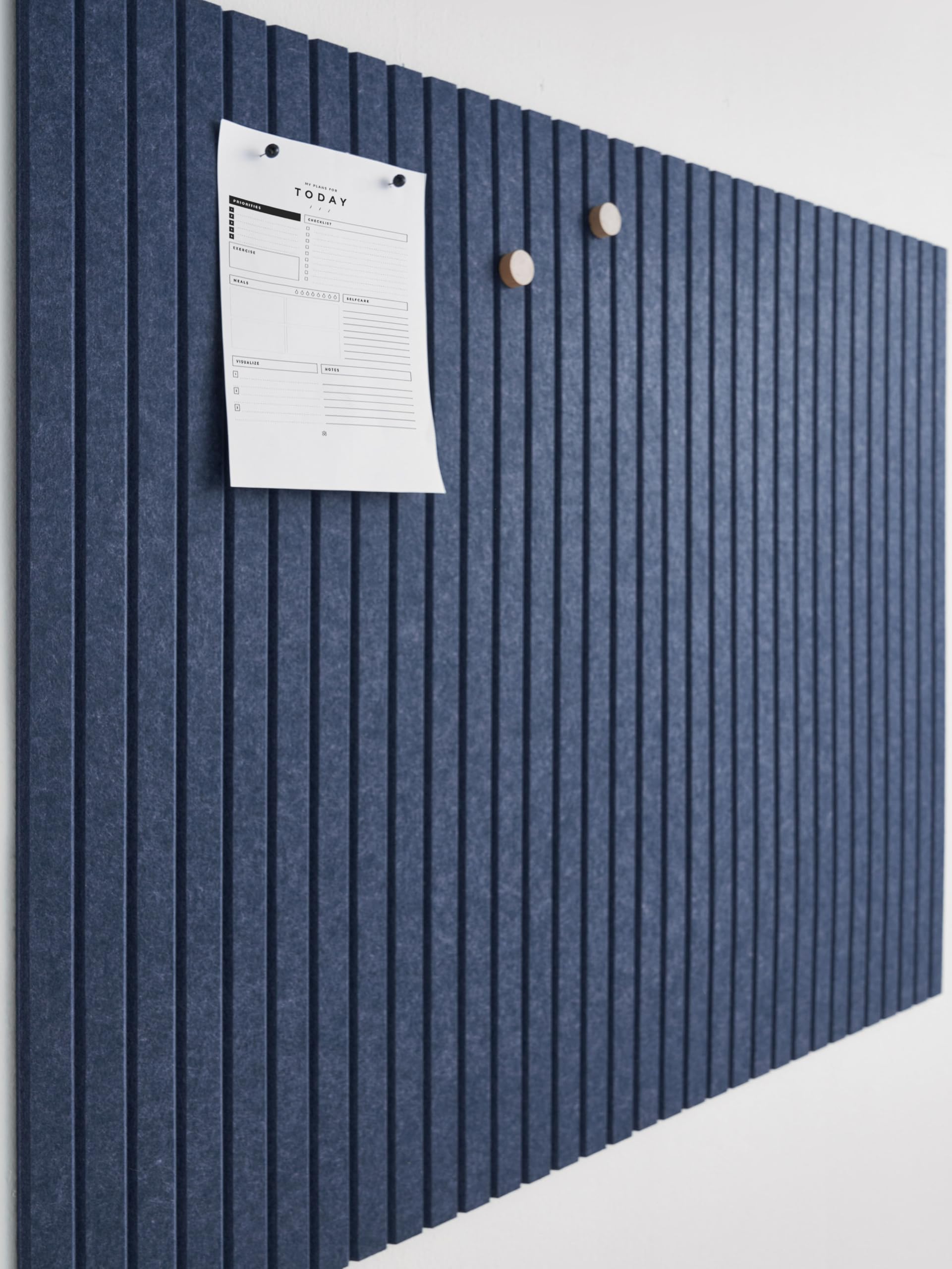 VIVELDA Large Cork Boards for Walls Black Felt Alternative - Slat Wall Paneling, Bulletin Board Tiles for Home Decor, Push Pin Corkboard Organizer for Office or Classroom-12-Pack Panel Kit (Indigo)
