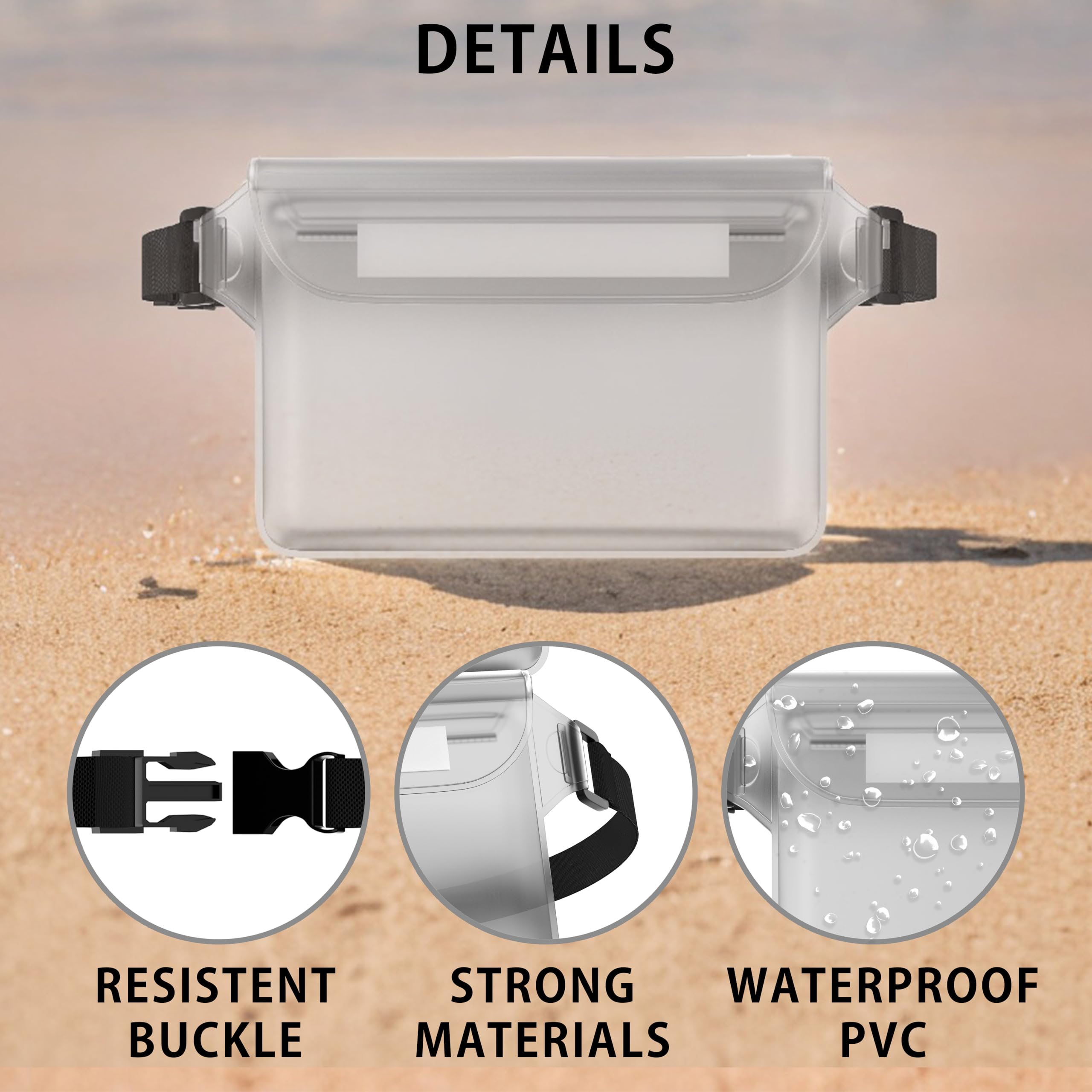 MyGadget 2x Borse Impermeabili [ 22 x 15.5 cm ] - IPx8 Waterproof - Marsupio da Mare Porta Accessori con Chiusura Tripla e Cintura Regolabile in Trasparente
