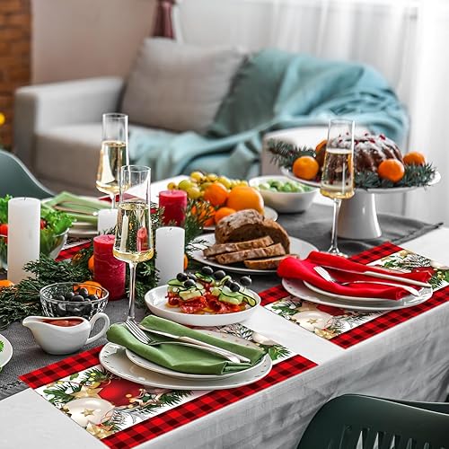 Miniatura 5 de Fulmoon 50 manteles individuales de papel de Navidad de 12 x 16 pulgadas, desechables, manteles individuales decorativos de Navidad, a cuadros,