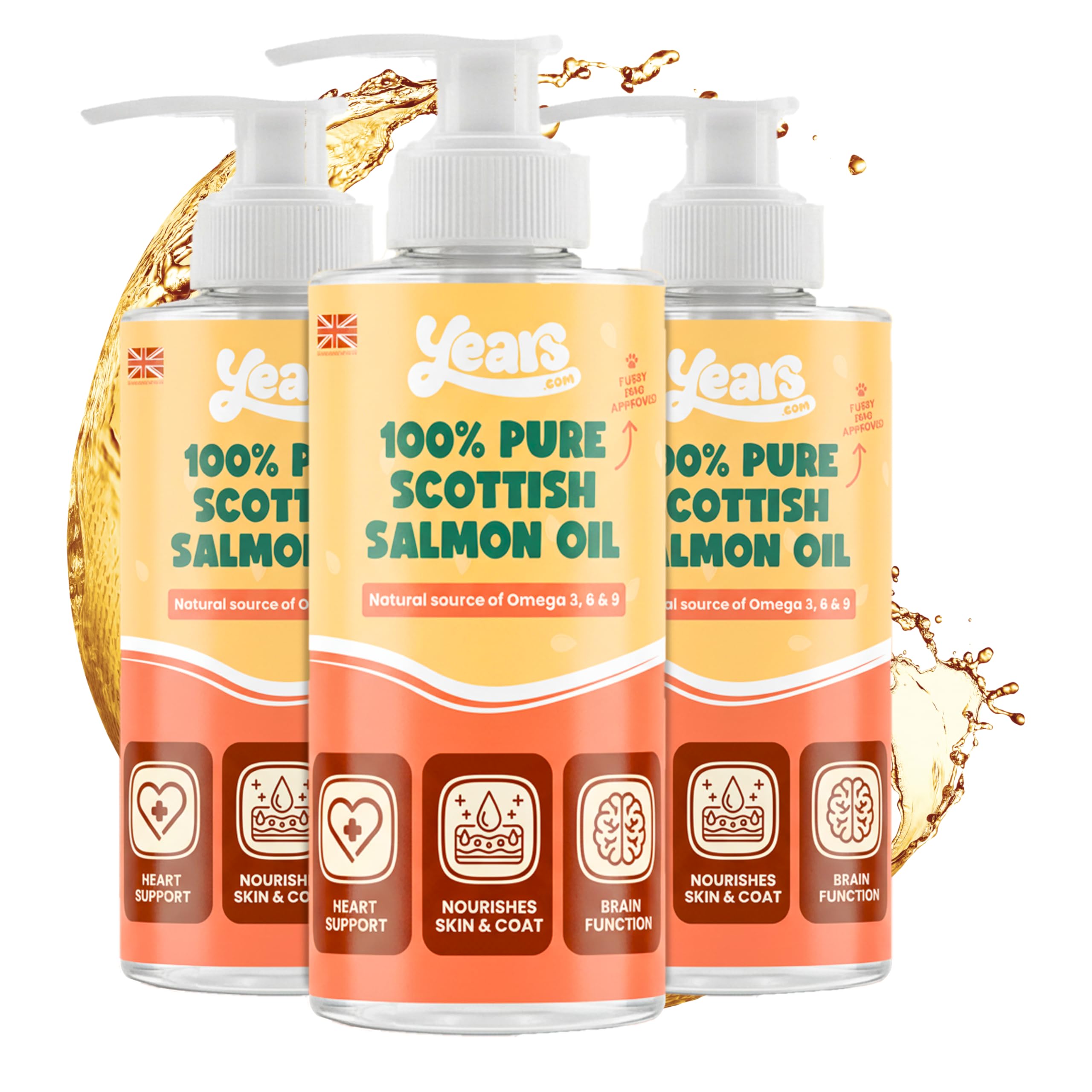 YEARS Salmon Oil for Dogs | Soothes Itchy Skin, Supports Stiff Joints & Promotes a Glossy Coat | Pure Scottish Fish Oil | Omega 3 6 9 | Natural Supplement UK | 3 x 250ml