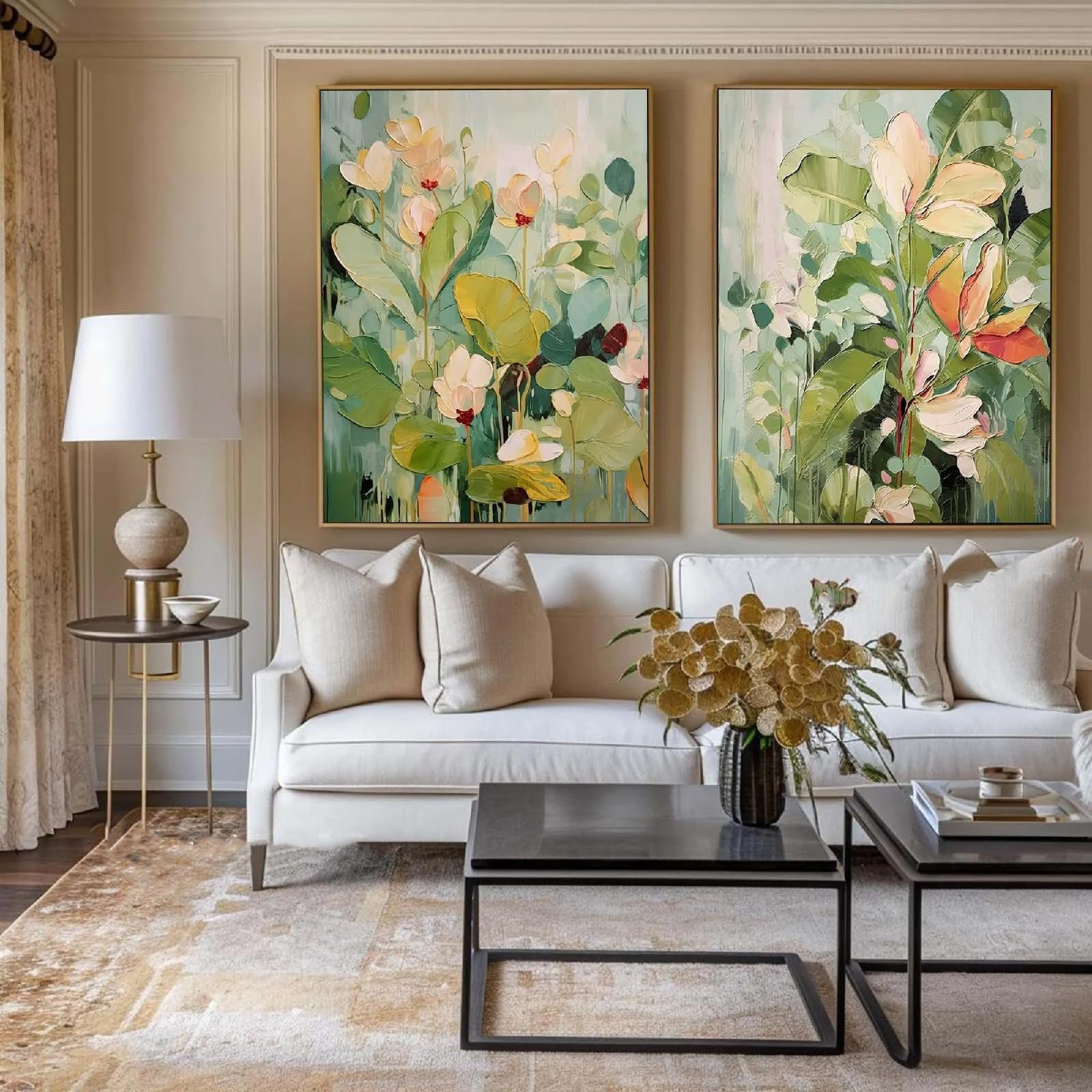 Zbello A 2Pcs/Set Canvas Painting, Bstract Floral Painting, Green Tropical Botanical Wall Rt, Suitable For Bedroom Nd Living Room Decoration, Housewarming Gifts, Frameless (50X70cm,)