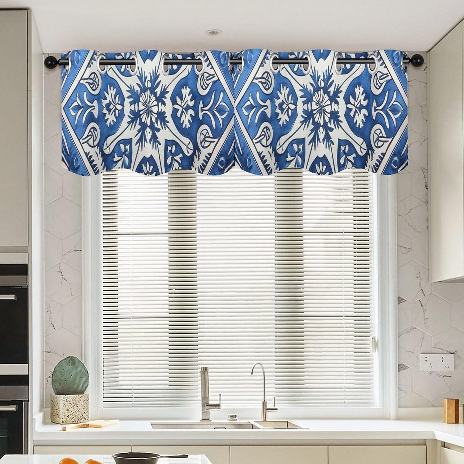 Cortinas de estilo étnico decorativas, cortinas cortas elegantes de 52 x 18 pulgadas, azul