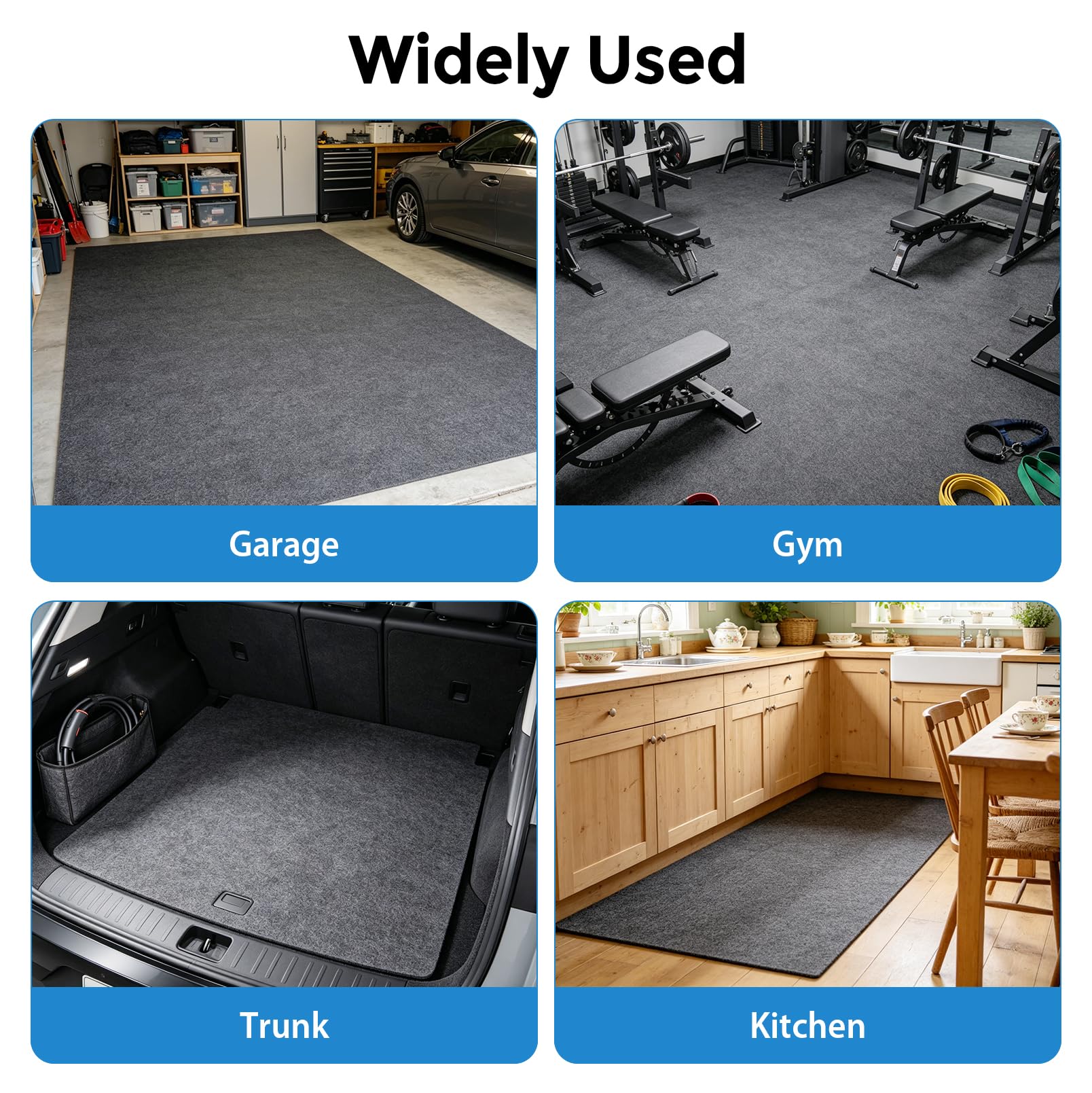 Alfombrilla de fieltro antideslizante para coche, impermeable, absorbente de aceite, reutilizable, para garajes, gimnasios y talleres, 223 cm x 520 cm x 3 mm