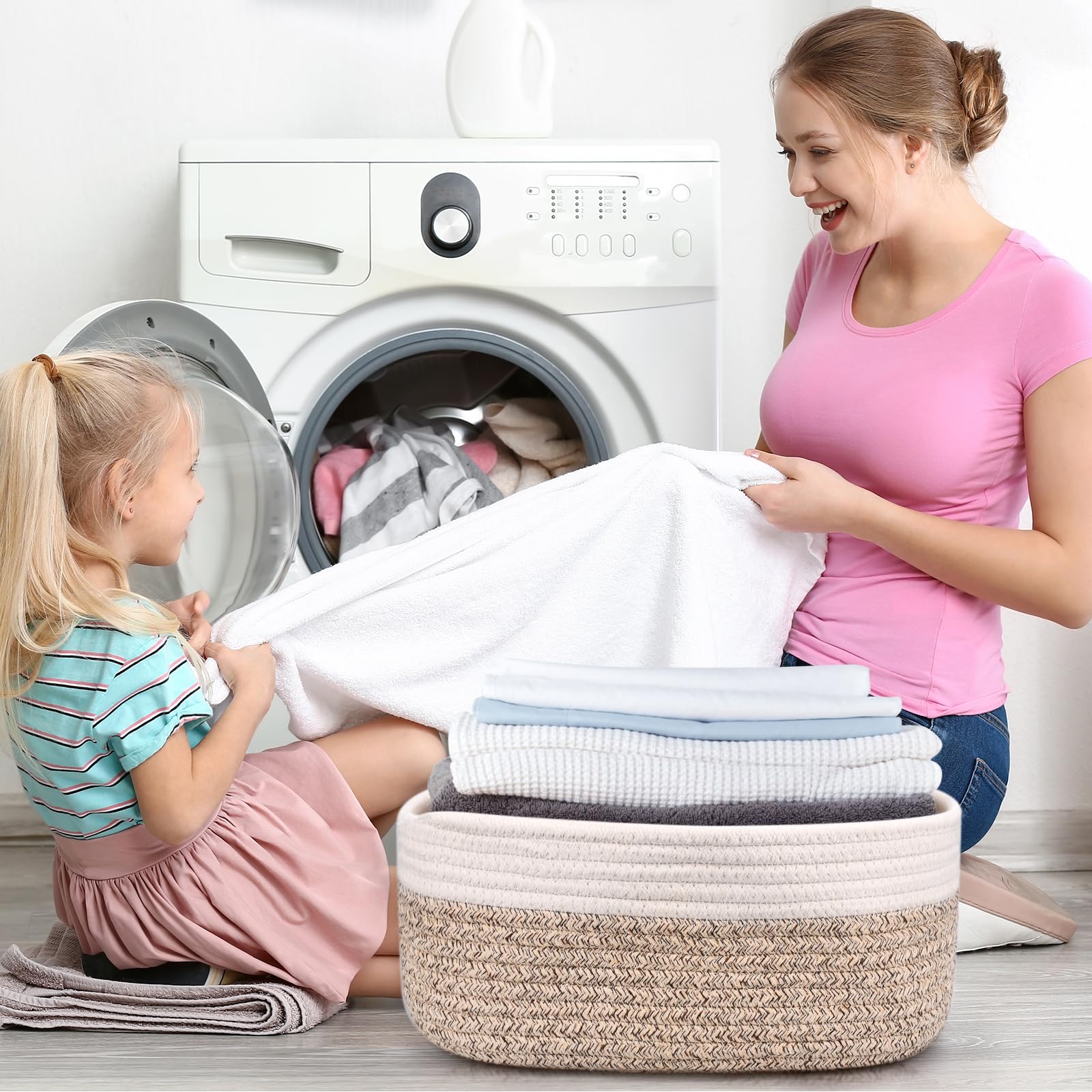 Lot de 4 paniers de rangement en corde de coton tressé – panier rangement salle de bain,Panier de Rangement empilables pour la salle de bain,la chambre d’enfant,les jouets et les cosmétiques