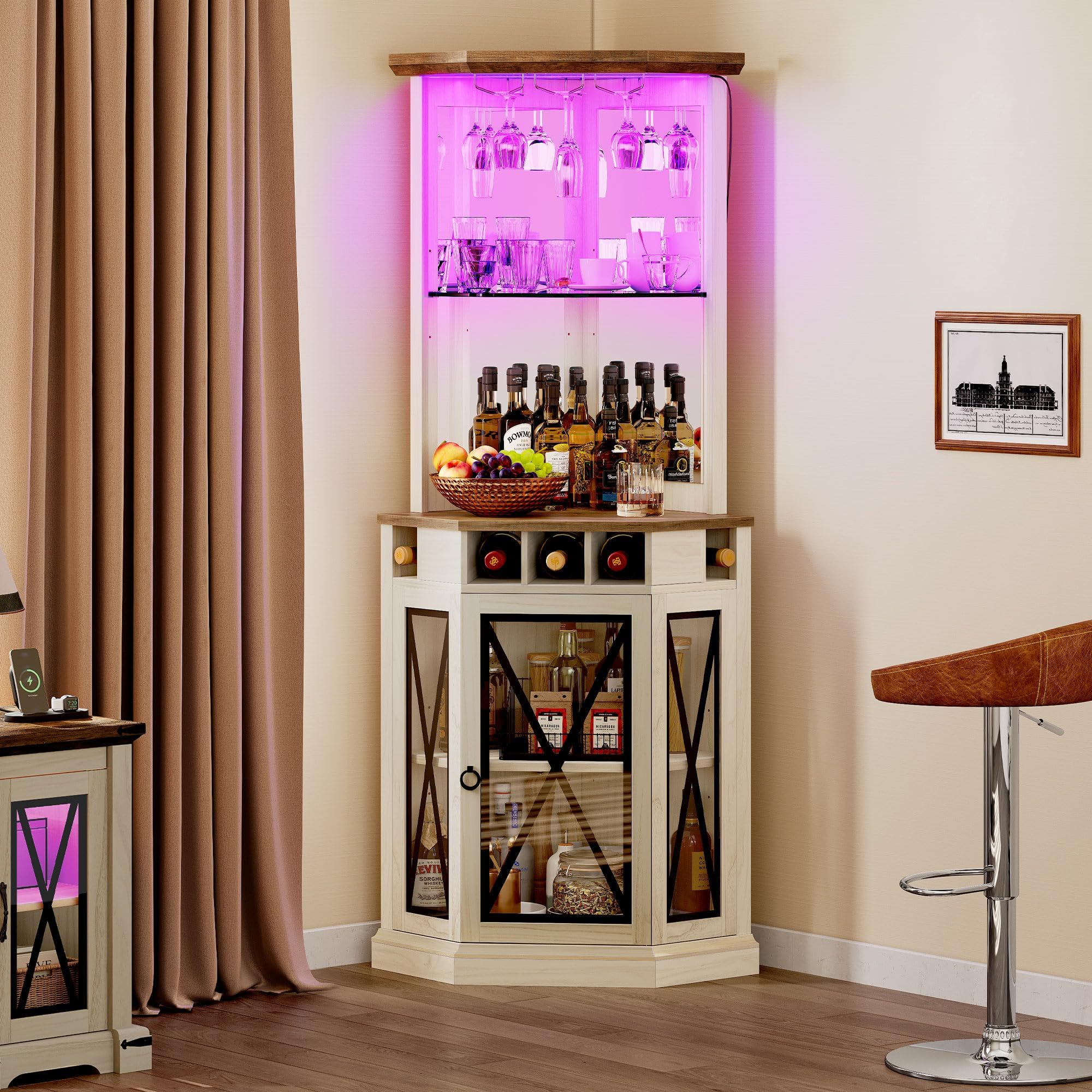 Corner Cabinet YITAHOME 72" Corner Bar Cabinet With LED Lights ...