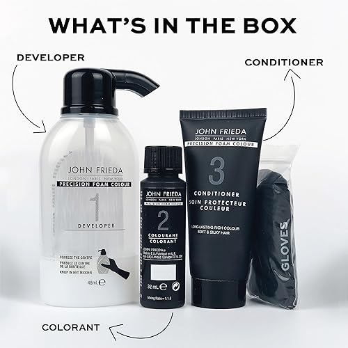 Miniatura 6 de John Frieda Color de espuma de precisión, castaño medio 5NBG, kit de color de cabello de cobertura completa, cobertura de canas antidecoloración,