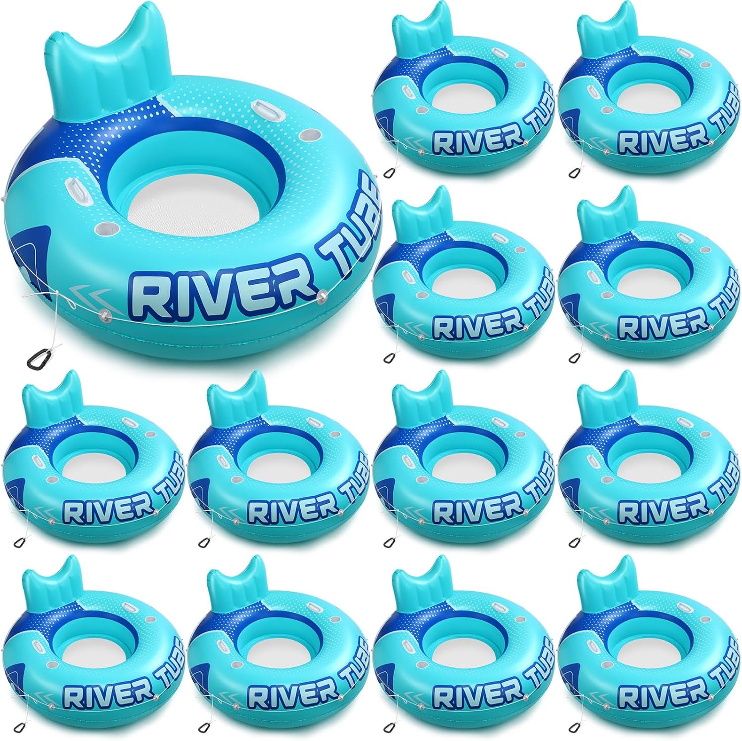 12 Pcs 53" Heavy Duty River Tube Float Inflatable Pool Floating Tube for Adult Large River Raft Water Chair Lounger with Mesh Bottom Backrest 2 Cup Holders and Handles,Holds 300lb