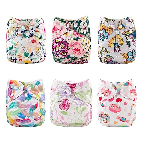 Babygoal Funda de pañales de tela para niñas, fundas reutilizables ajustables para pañales ajustados y preplegados, 6 fundas de ropa de bebé + una