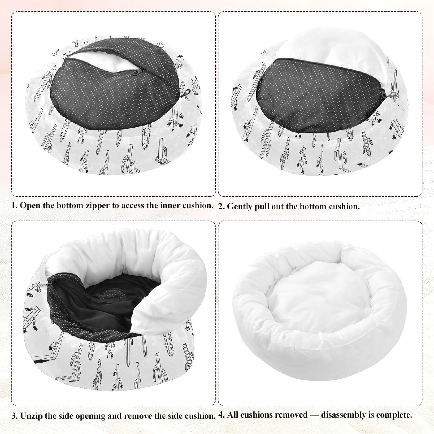 Wudan Pet Cat Bed Donut Cuddler Fluffy Dog Pillow Bed for Extra Small Size Pets Sleeping M Cactus White