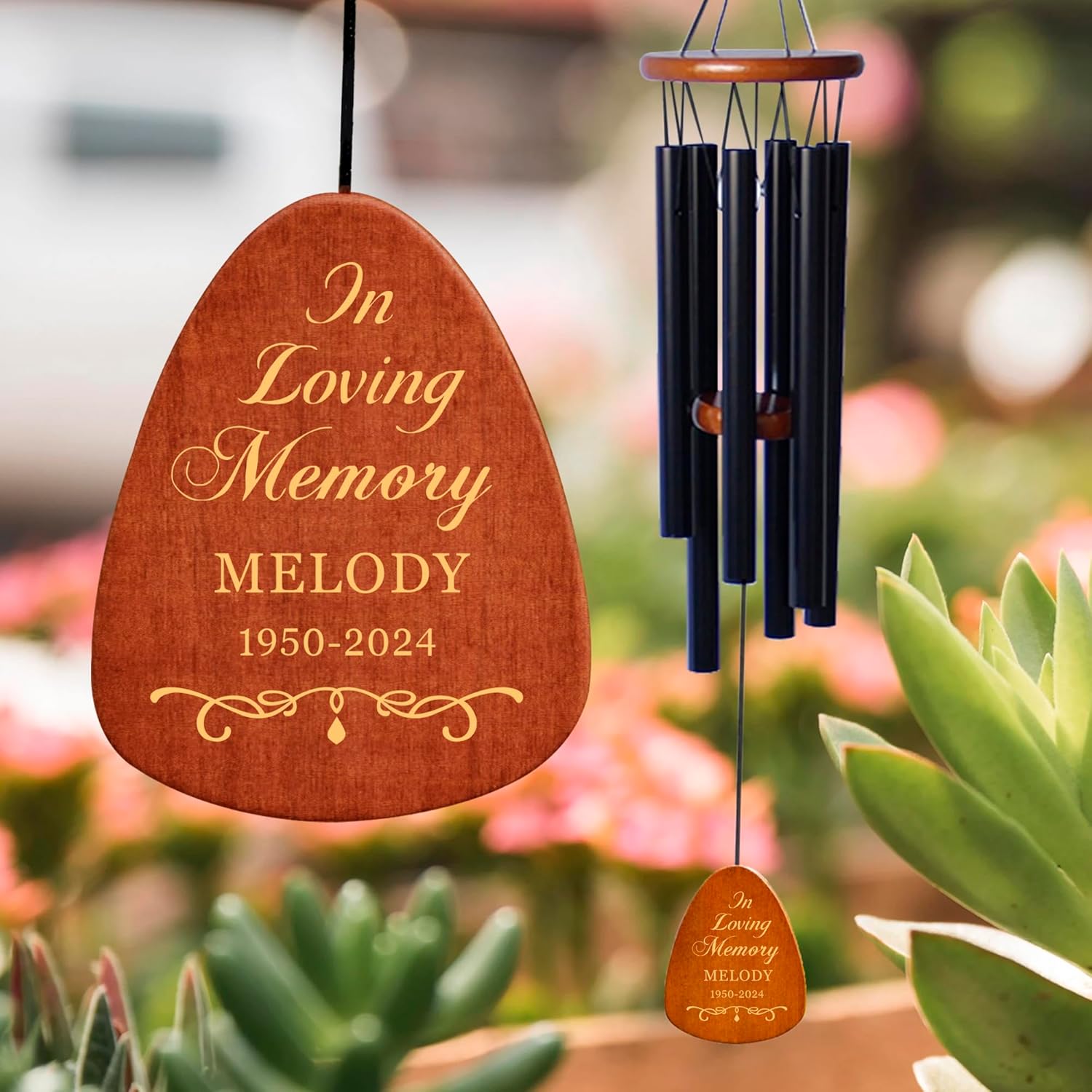 Personalized Memorial Wind Chimes for Loss of Loved One, 25.5'' Memorial Sympathy Gifts for Loss of Mom Dad, Bereavement Gifts for Loss of Mother Father, Custom Memorial Gifts(Design 1-Black)