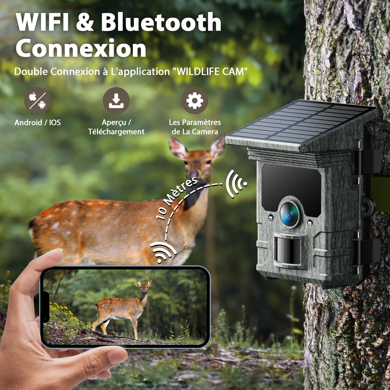 VOOPEAK Camera de Chasse Solaire - 4K UHD 85MP Camera de Chasse WiFi Bluetooth Rechargeable, Caméra Chasse Vision Nocturne Infrarouge Activée par Mouvement Temps de Déclenchement 0,1s Étanche IP66