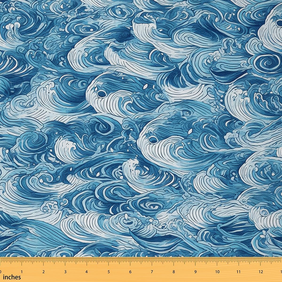 jejeloiu Ocean Wave Upholstery Fabric, Watercolor Blue Marine Fabric by The Yard, Nautical Decorative Fabric for Upholstery and Home DIY Projects, Outdoor Fabric, 10 Yards, Blue