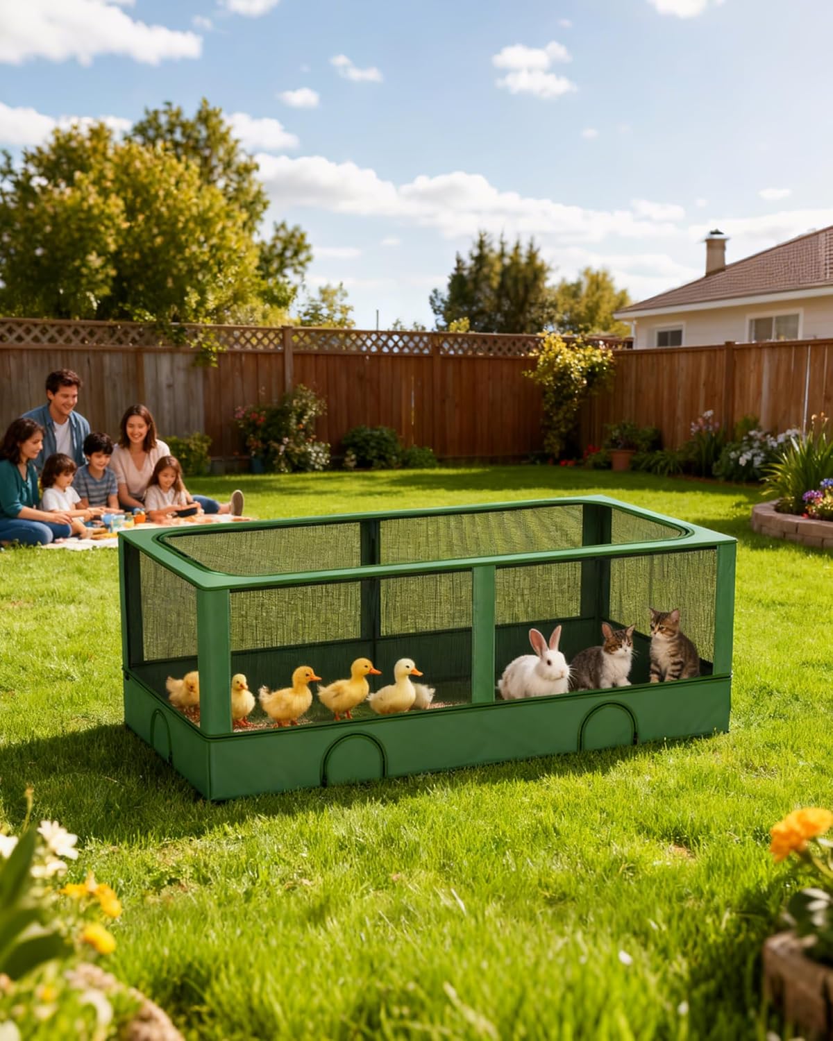 DINMO Small Animal Playpen, Chicken Brooder Box with Cover, Waterproof Indoor Outdoor Pet Cage with Sturdy Metal Frame for Bunny, Guinea Pig, Kitten, Puppy, Duck & Green