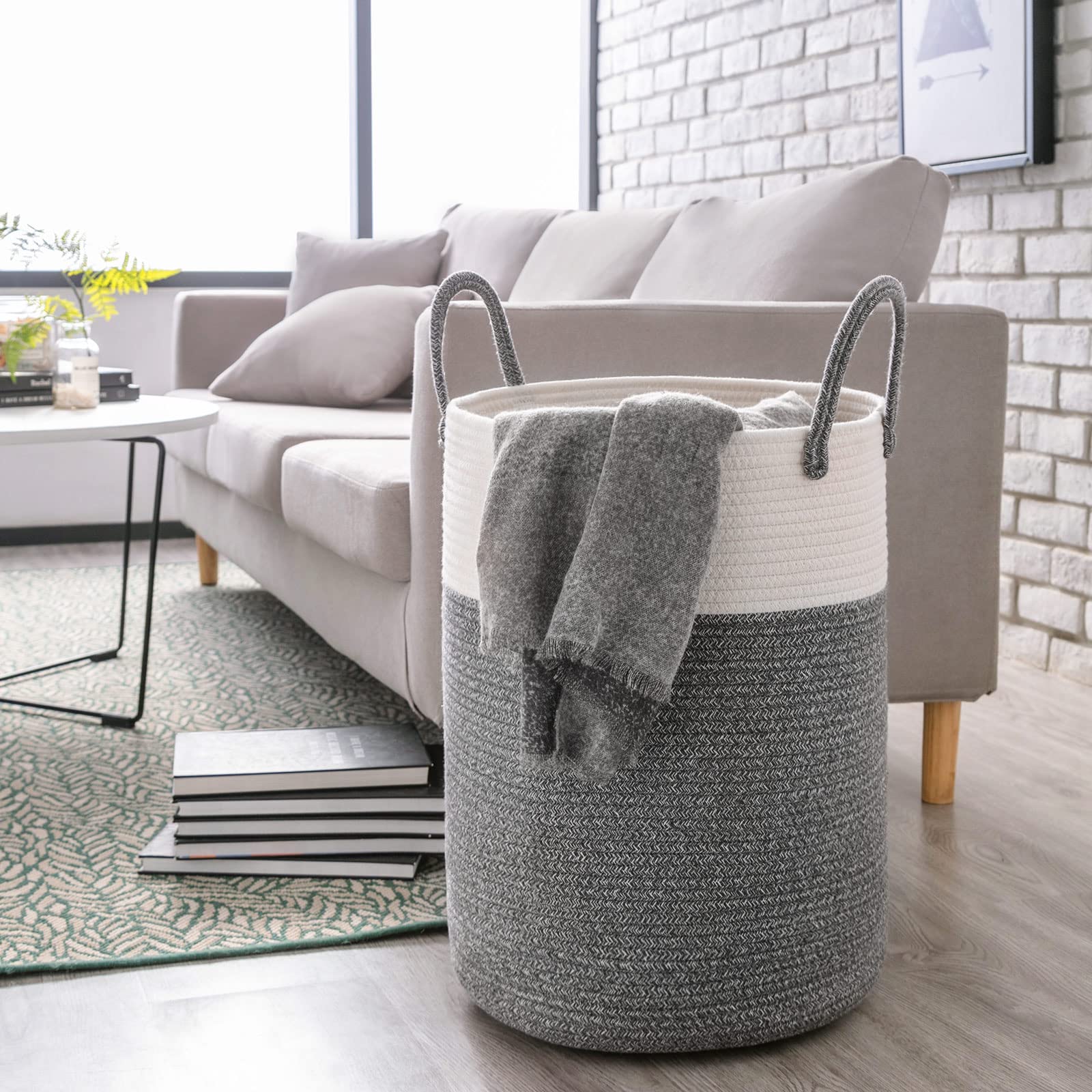 YOUDENOVA Cesto Ropa Sucia de Algodón Cesta Plegable Cesta almacenaje de Cuerda Tejida con asa 58L Gris Oscuro