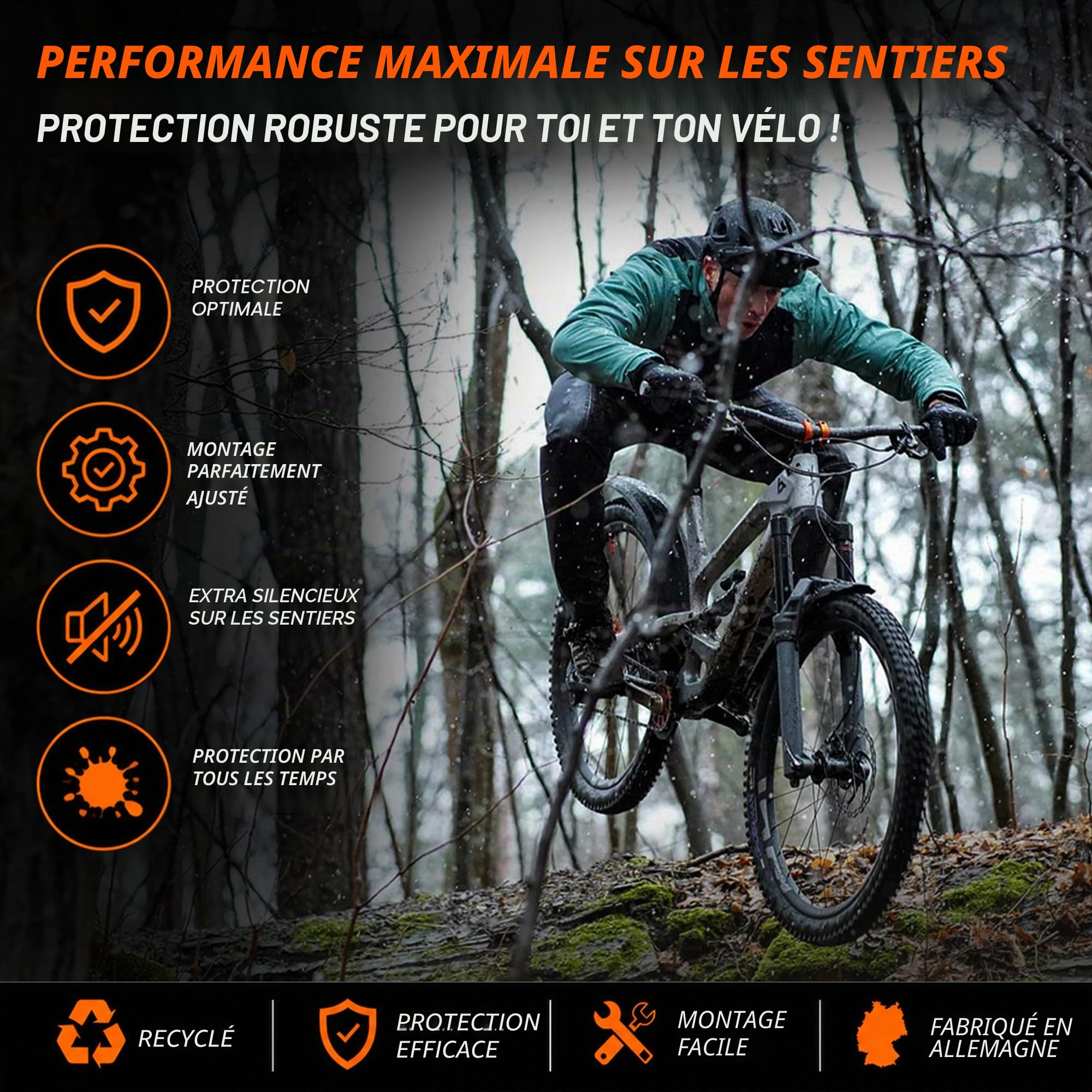 unleazhed Garde-boue M02 et MR02 | Mudguard VTT | Garde-boue avant et arrière VTT | Fabriqué en Allemagne