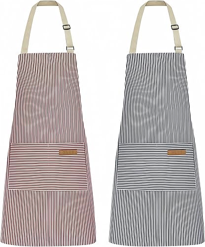 NLUS Paquete de 2 delantales de cocina de cocina, delantal de chef ajustable suave con 2 bolsillos para hombres y mujeres (rayas azulesrayas rosas) NLUS Paquete de 2 delantales de cocina de cocina, delantal de chef ajustable suave con 2 bolsillos para hombres y mujeres (rayas azulesrayas rosas)