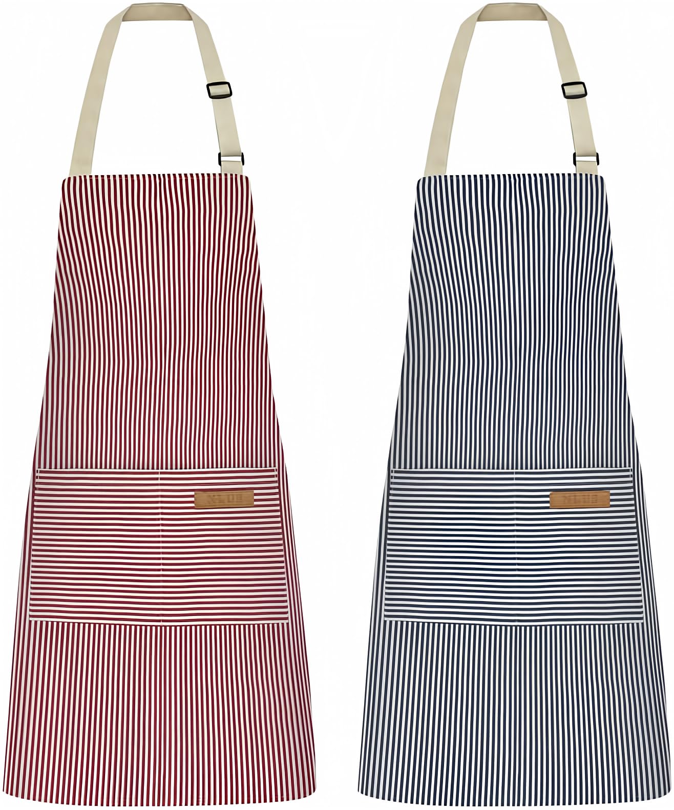 NLUS 2 Pack Kitchen Cooking Aprons, Adjustable Bib Soft Chef Apron with 2 Pockets for Men Women (Blue Pinstripes/Pink Pinstripes)