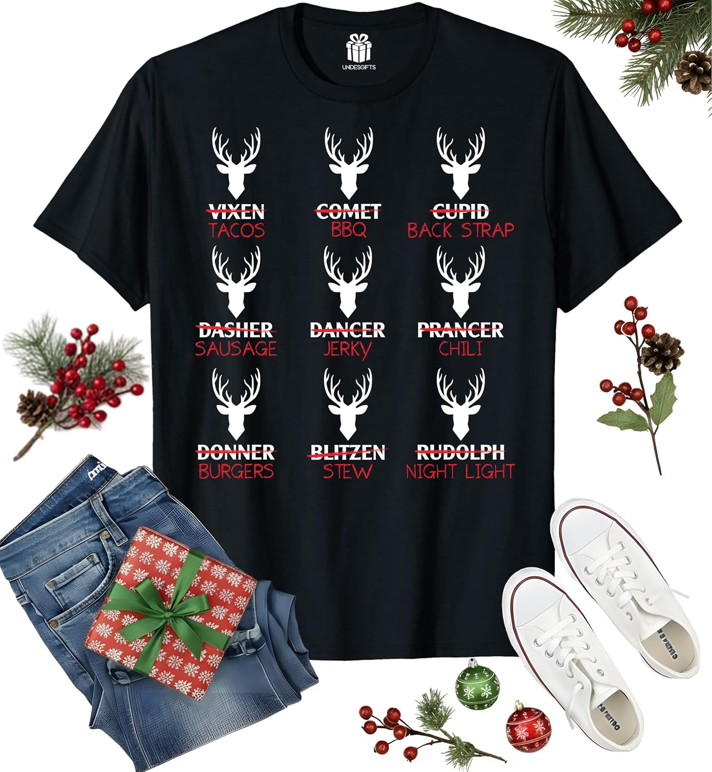 Funny Christmas Deer Hunters All of Santa's Reindeer T-Shirt for Men Women Kids Dad Grandpa Xmas Hunters Squad