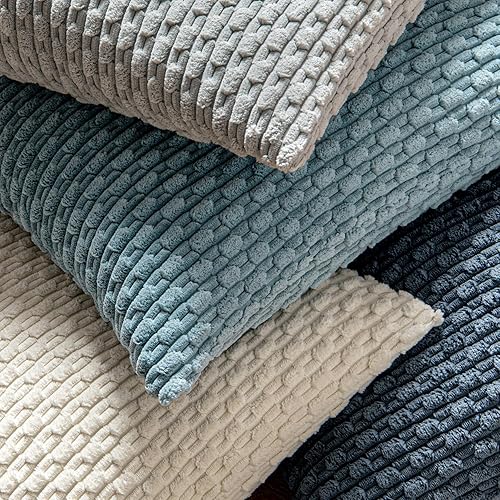 Miniatura 5 de MIULEE - Juego de 2 fundas decorativas cuadradas para cojines, de pana suave y con estilo campestre bohemio a rayas para decorar hogar, sofá, cama,