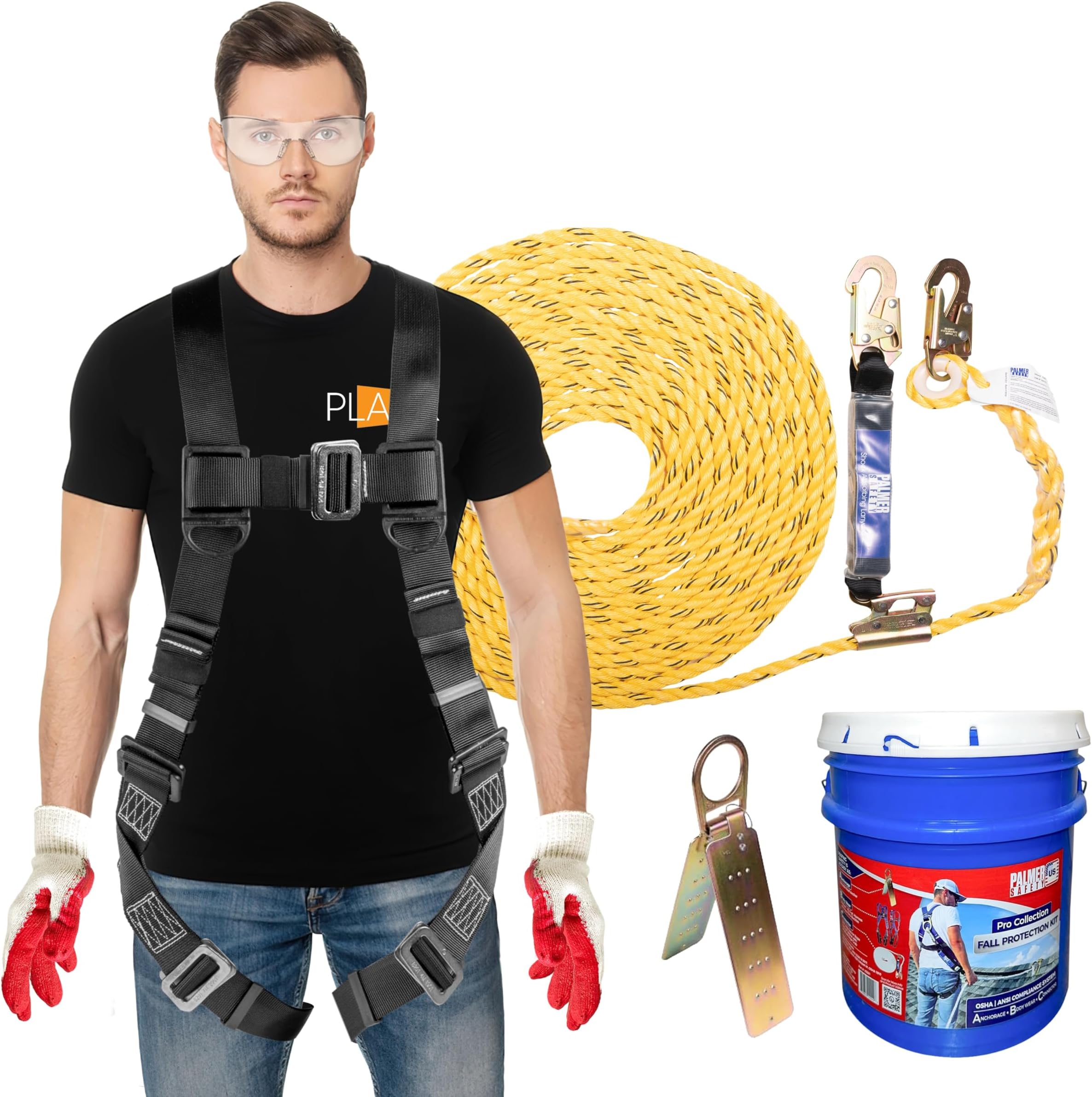 V5501 Roofing Bucket I 50 ft. Vertical Lifeline Assembly, Reusable Anchor, 5 Gallon Bucket, Safety Harness Kit