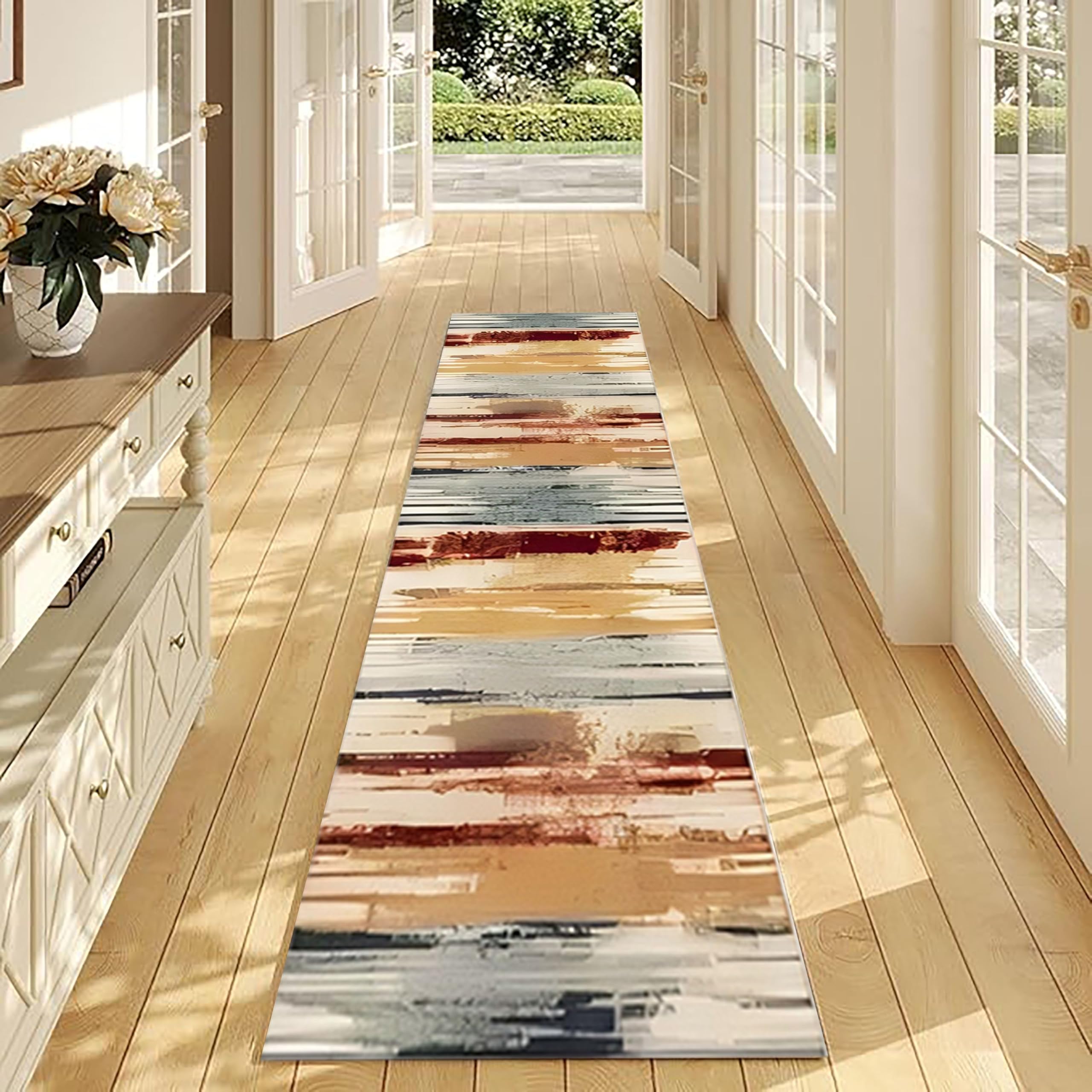 USHIRUG Abstract Hallway Runner Rug, 80x200cm,Morocco Non Slip Washable Easy to Clean Kitchen Runner Rugs Indoor Aesthetic Long Corridor Rugs for Laundry Bedroom Bedside Porch Entrance