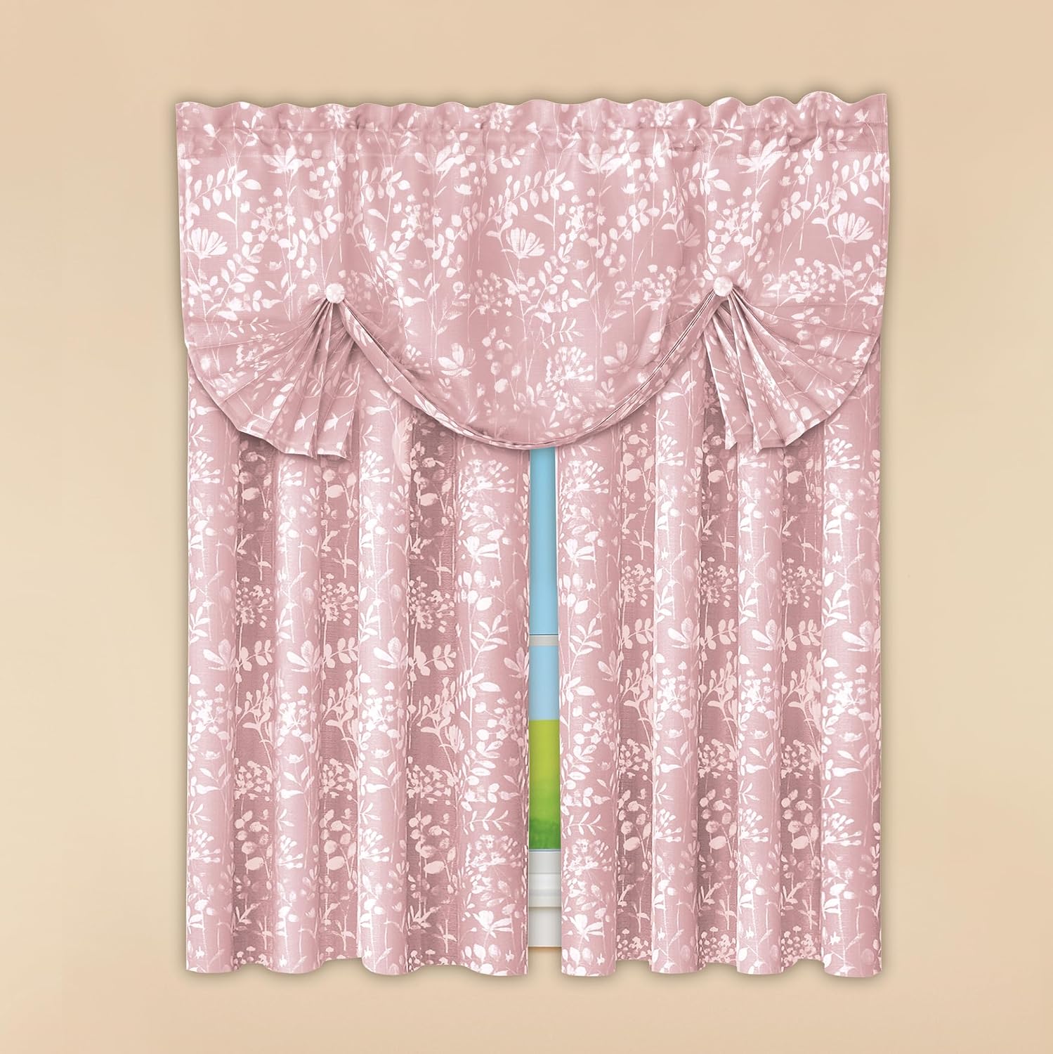 Collections Etc Charlotte Floral Design Rod Pocket Top Curtains