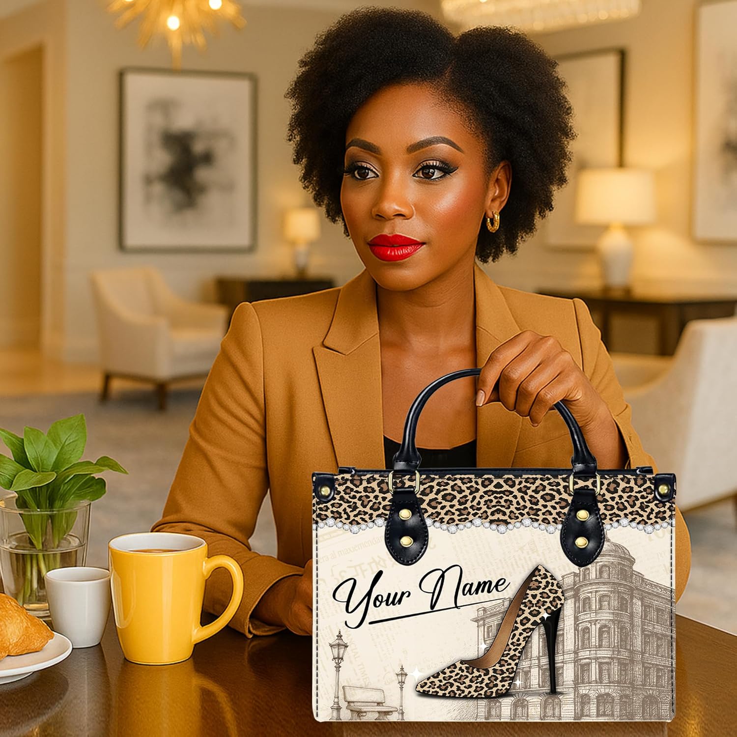Personalized African American Leather Bag, African Purse, Christmas Gifts for Black Girl Women, Black History Handbags