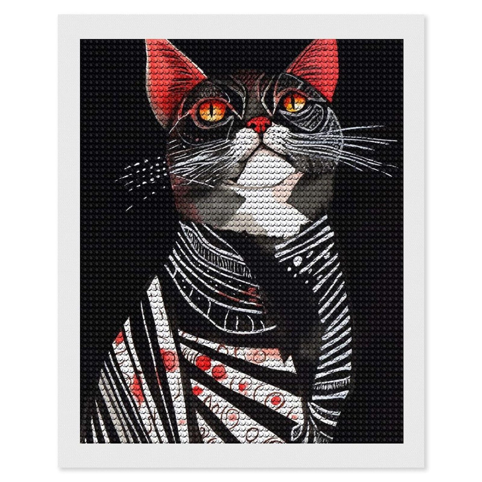 Junmoney Artistic Black Cat Portrait Diamond Art Kit 16"x20", Holiday Gift Idea, for Women, Easy Handmade Project, Vintage Style Decor, Printed Canvas