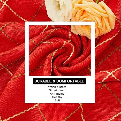 Miniatura 5 de Midsummer Breeze Mantel rectangular de Navidad, de algodón rústico, con flecos, para vacaciones, cocina, comedor (55 x 84 pulgadas, cuadros rojos)