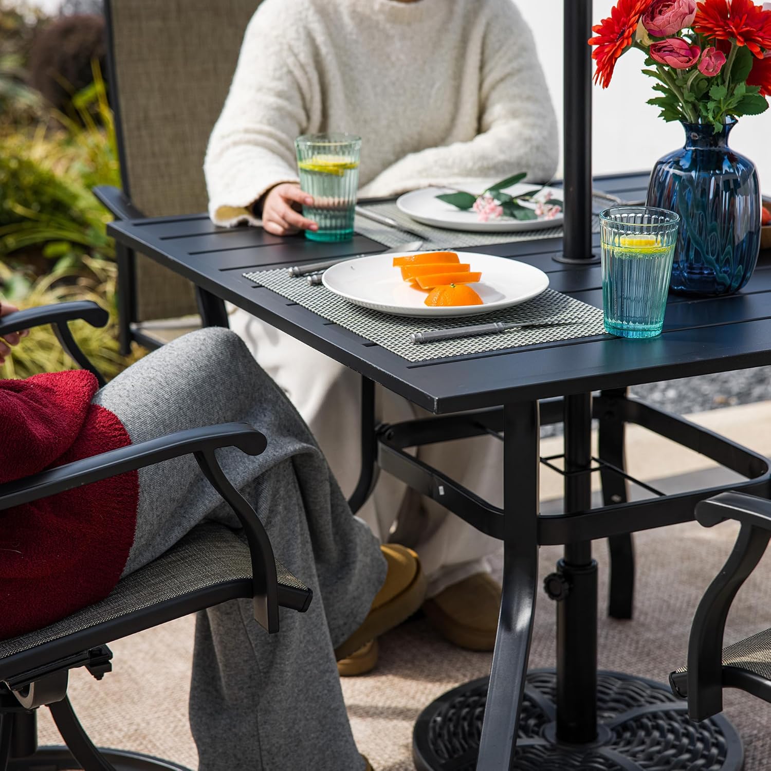 Sour Citrus 37" Outdoor Square Metal Patio Dining Table with Umbrella Hole, Weather-Resistant Table for Garden, Backyard, Balcony, or Deck, Black