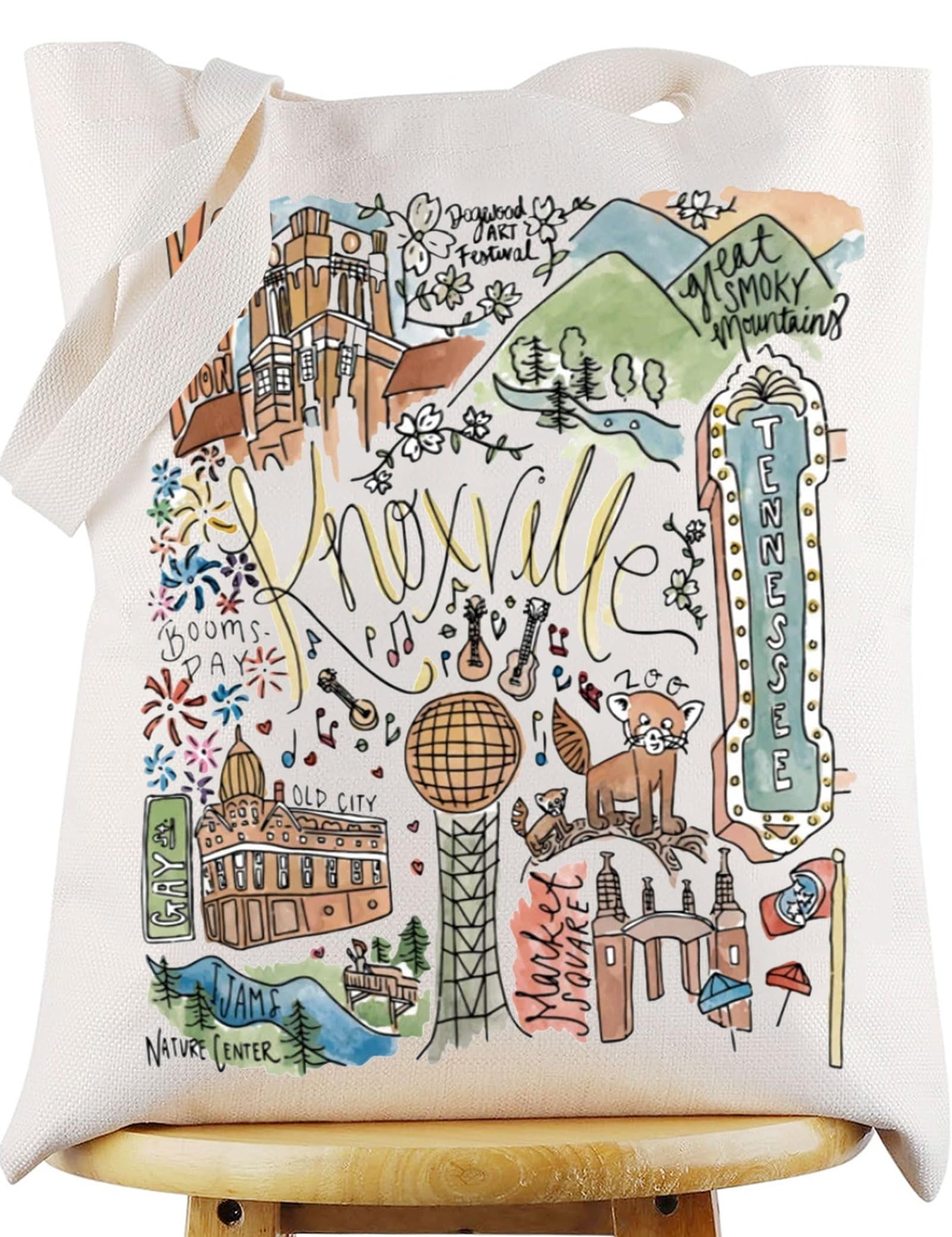 WZMPA Knoxville Tennessee Travel Tote Bag Knoxville Souvenir Gift Knoxville Travelling Culture Reusable Grocery Bags