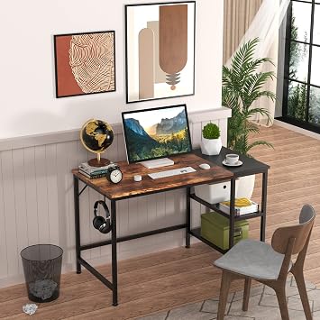 Computer Desk with Reversible Shelves, 120 cm Office Desk, Gaming Desk