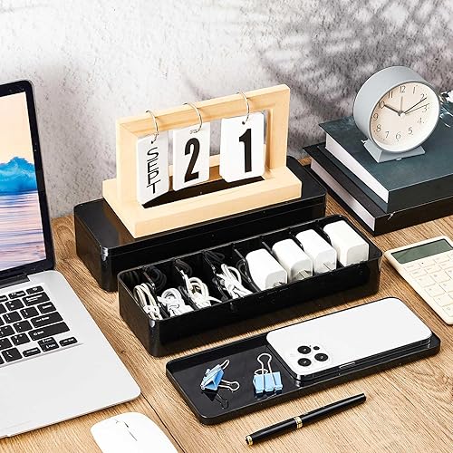 Miniatura 6 de Tatuo Caja organizadora de cables de 2 piezas con lazos de alambre, caja de almacenamiento de cables de plástico con tapa, organizador electrónico