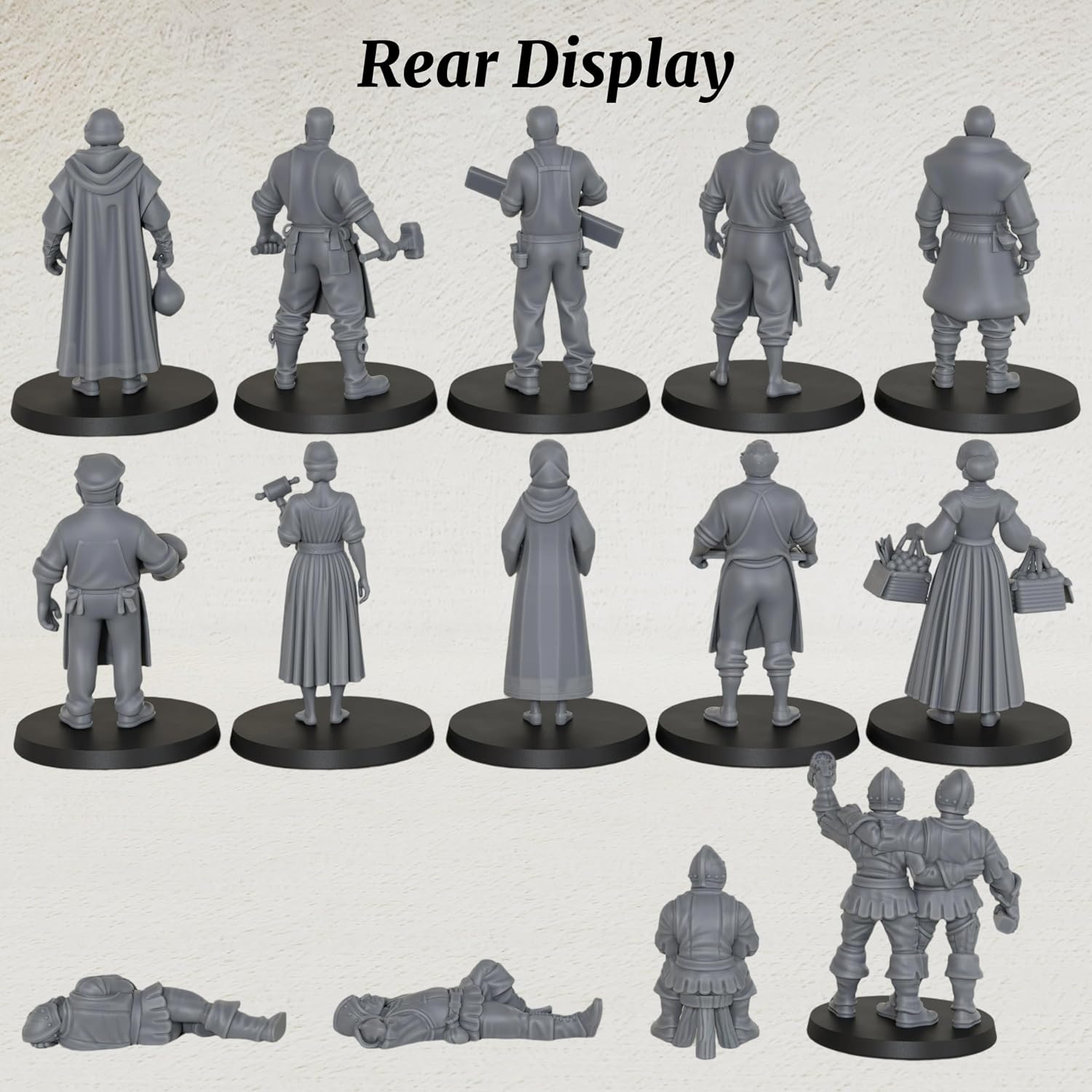 Fantasy NPC Figurine Set for Dungeons and Dragons & TTRPG, Gothic Townsfolk DND Miniatures - 14pc Unpainted 25mm Human Miniatures for Tabletop Gaming- Market NPC (AF1104 R)