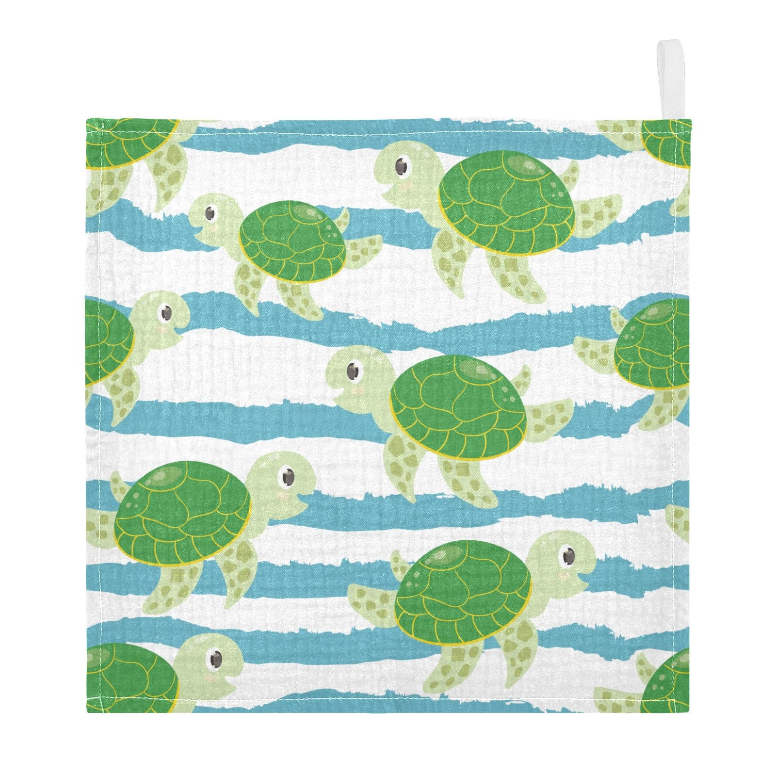 vvfelixl Baby Muslin Washcloths Cute Characters Green Turtles Baby Burp Cloths Cotton Baby Face Towel for Newborn Infants Boys Girls Soft and Absorbent 11.8 X 11.8 in, 3 Pack